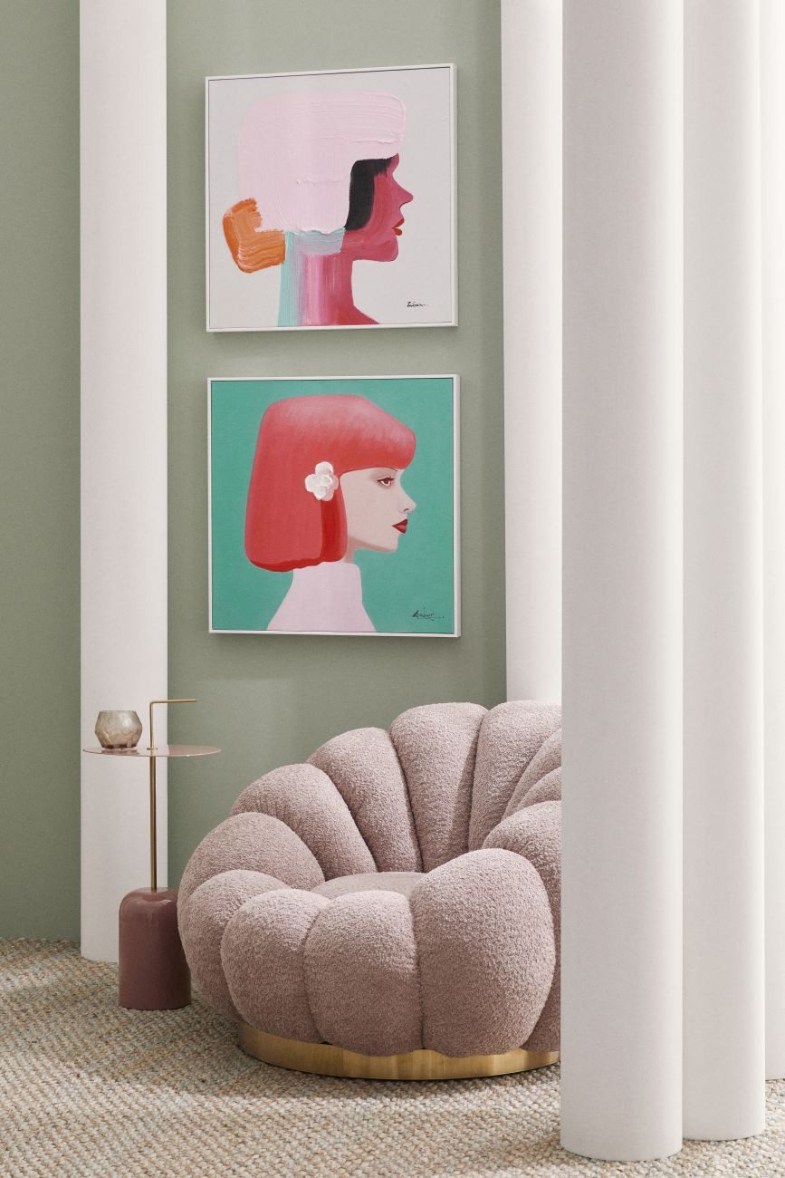 Feeling4Home Drehsessel Florel aus Boucle-Stoff, Altrosa, Der Sessel ist drehbar (360)