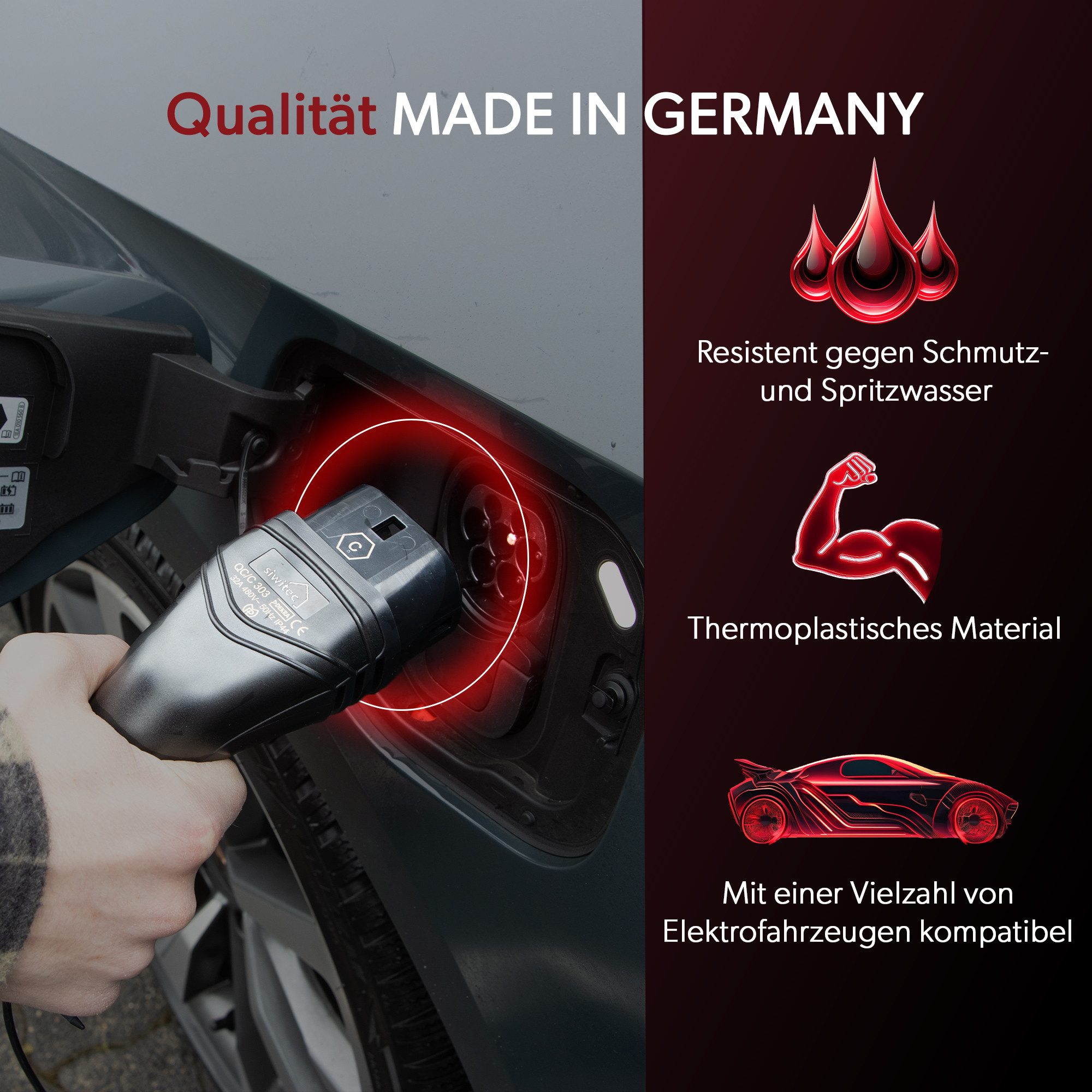 siwitec E-Mobility Ladekabel 3-Phasig 32A - 22KW - Typ 2 Stecker - schwarz, 7 Autoladekabel, (7 cm)