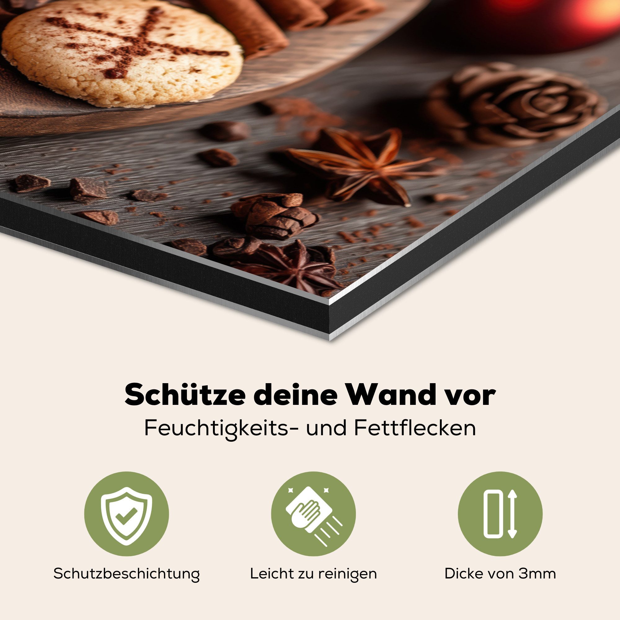KitchenYeah Küchenrückwand Schokoladenmilch - Becher - Winter - Weihnachten - Gemütlichkeit, (1-tlg), Spritzschutz Küchenwand hinter Herd, 70x50 cm