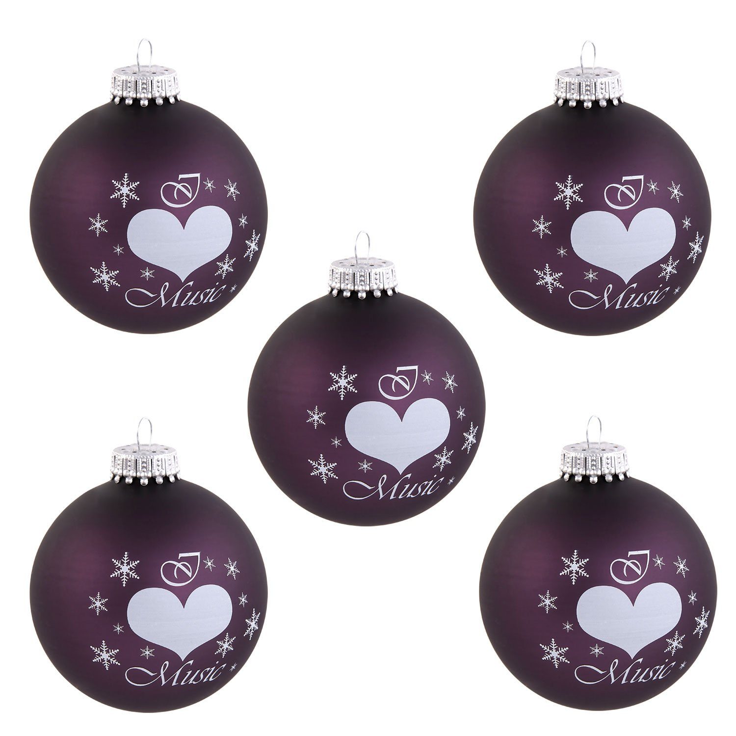 Weihnachtsbaumkugel 5er-Set Weihnachtskugeln "Love Music" pflaume