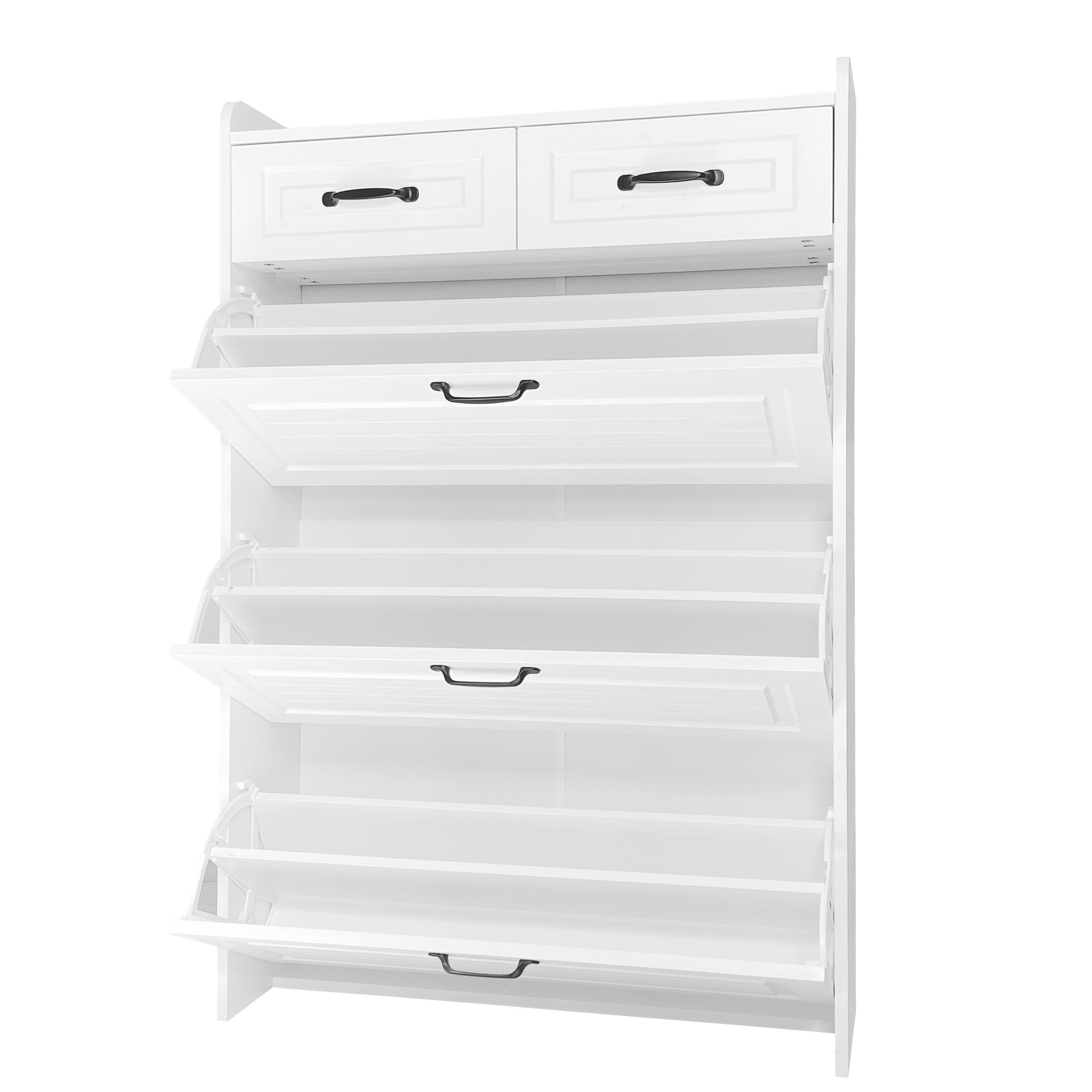 KLAM HOME Schuhkommode Schuhkommode mit drehbarem Schuhschrank, B80/T23.5/H125 cm, Schuhschrank mit 3 großen Klappen und 2 Schubladen