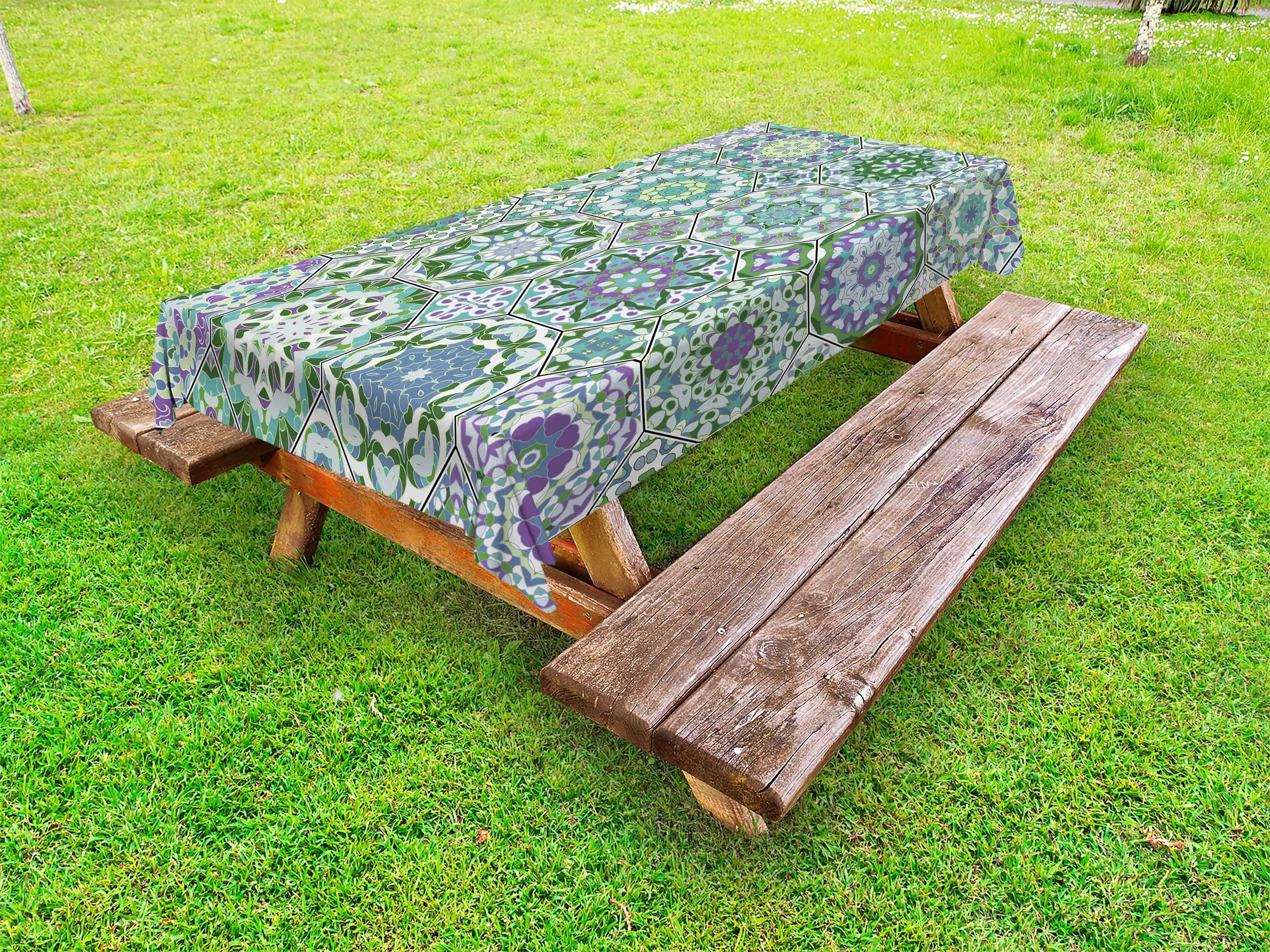 Abakuhaus Tischdecke dekorative waschbare Picknick-Tischdecke, Oriental Grün Mosaik Fliesen Konzept
