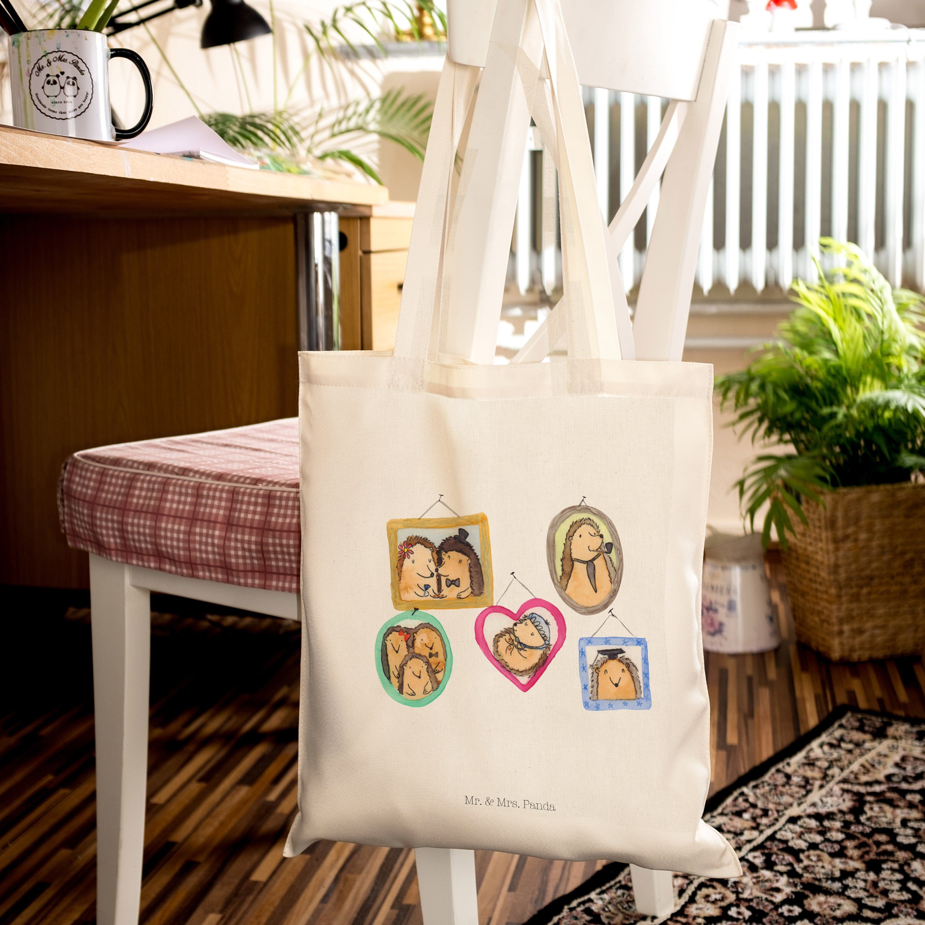 - Liebe, Transparent Mr. Familie Beuteltasche, (1-tlg) Igel Mrs. Geschenk, E Panda - Beutel, Tragetasche &