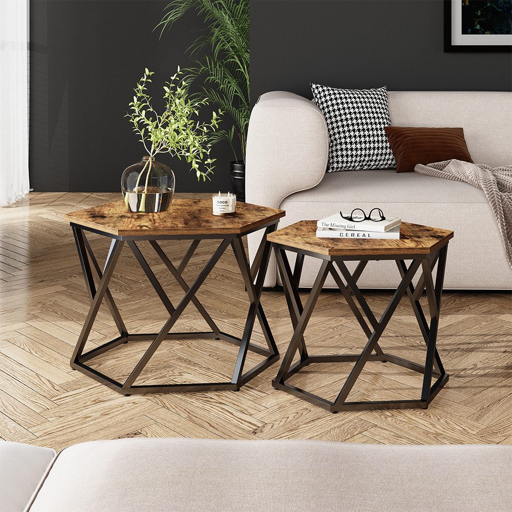 Vicco Couchtisch Fyrk, Eiche rustikal, 57 x 57 cm 2er-Set