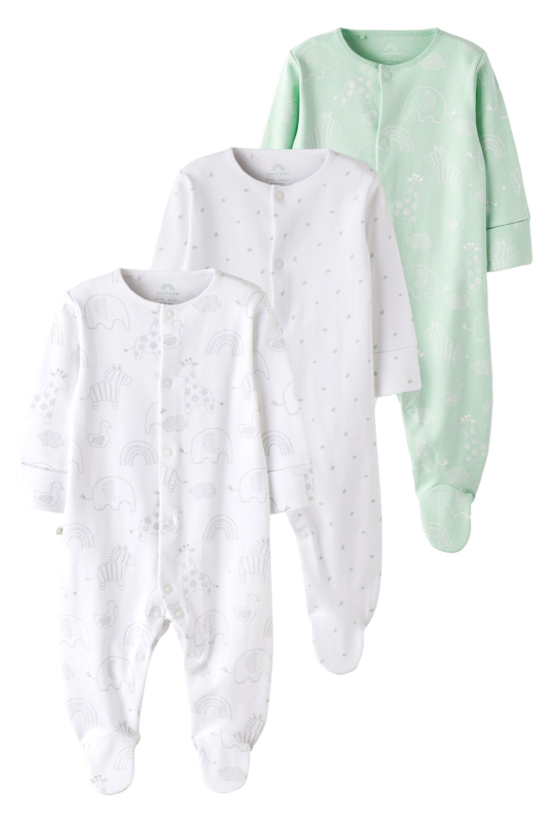Next Schlafoverall 3er-Pack Essential Baby-Schlafanzüge aus Baumwolle (3-tlg)