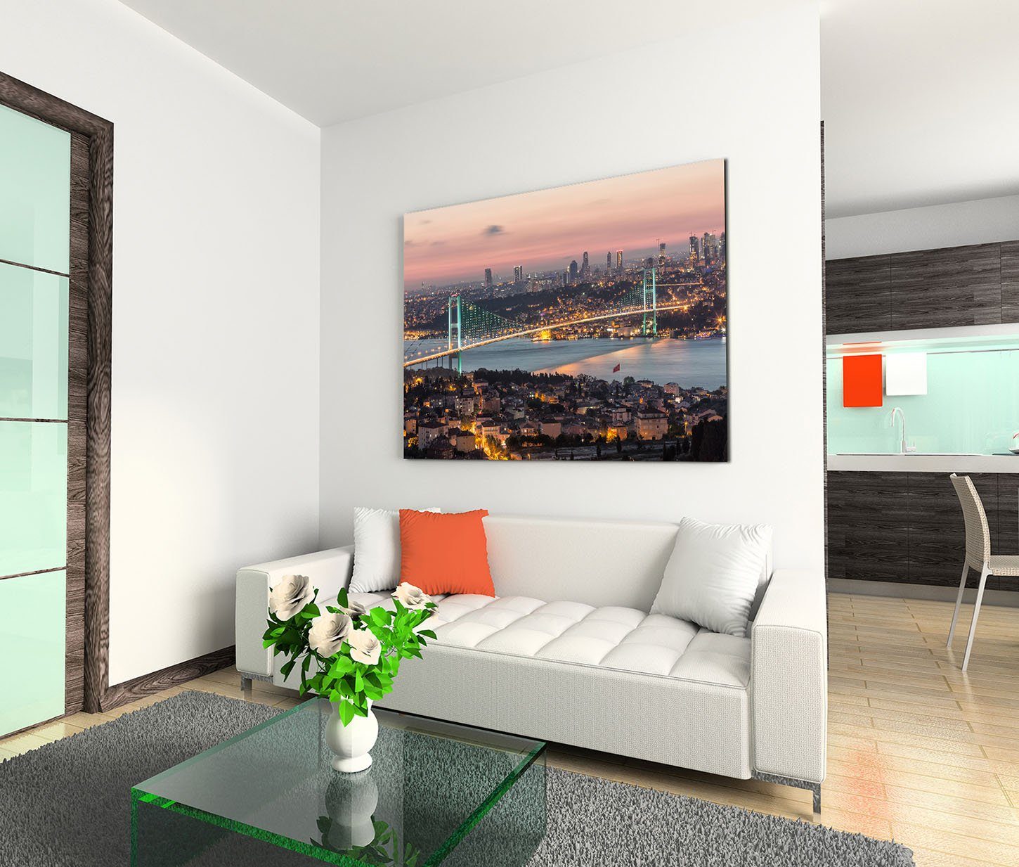Sinus Art Leinwandbild 120x80cm Wandbild Istanbul Bosporus Brücke Stadt Lichter Nacht