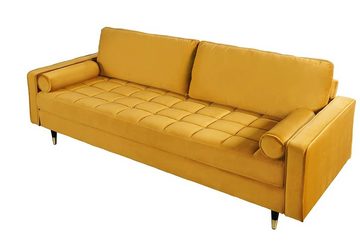 LebensWohnArt Sofa Modernes 3er Sofa 220cm COMFORT senfgelb Samt Federkern