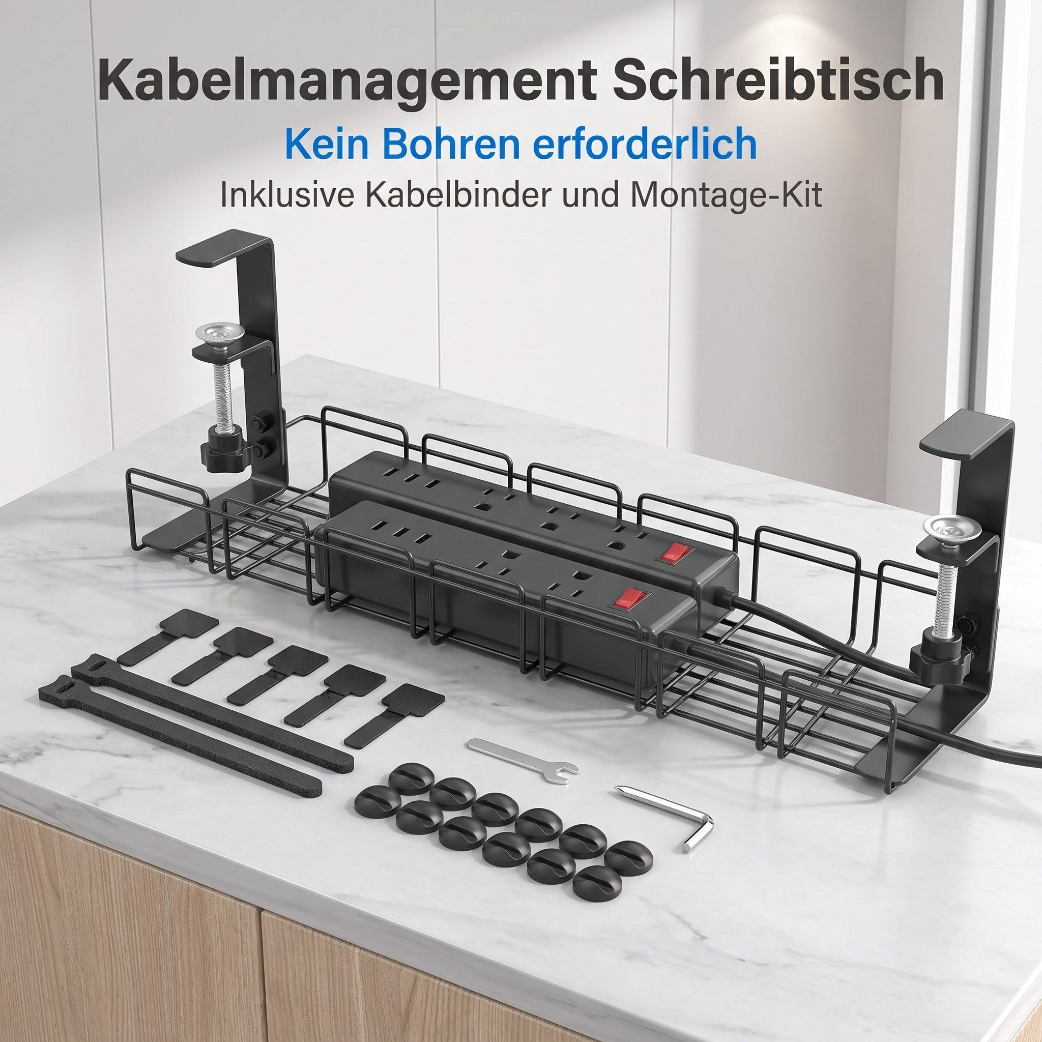 SURFOU Kabelbox Kabelorganizer für Schreibtisch – Bohrfreie Montage