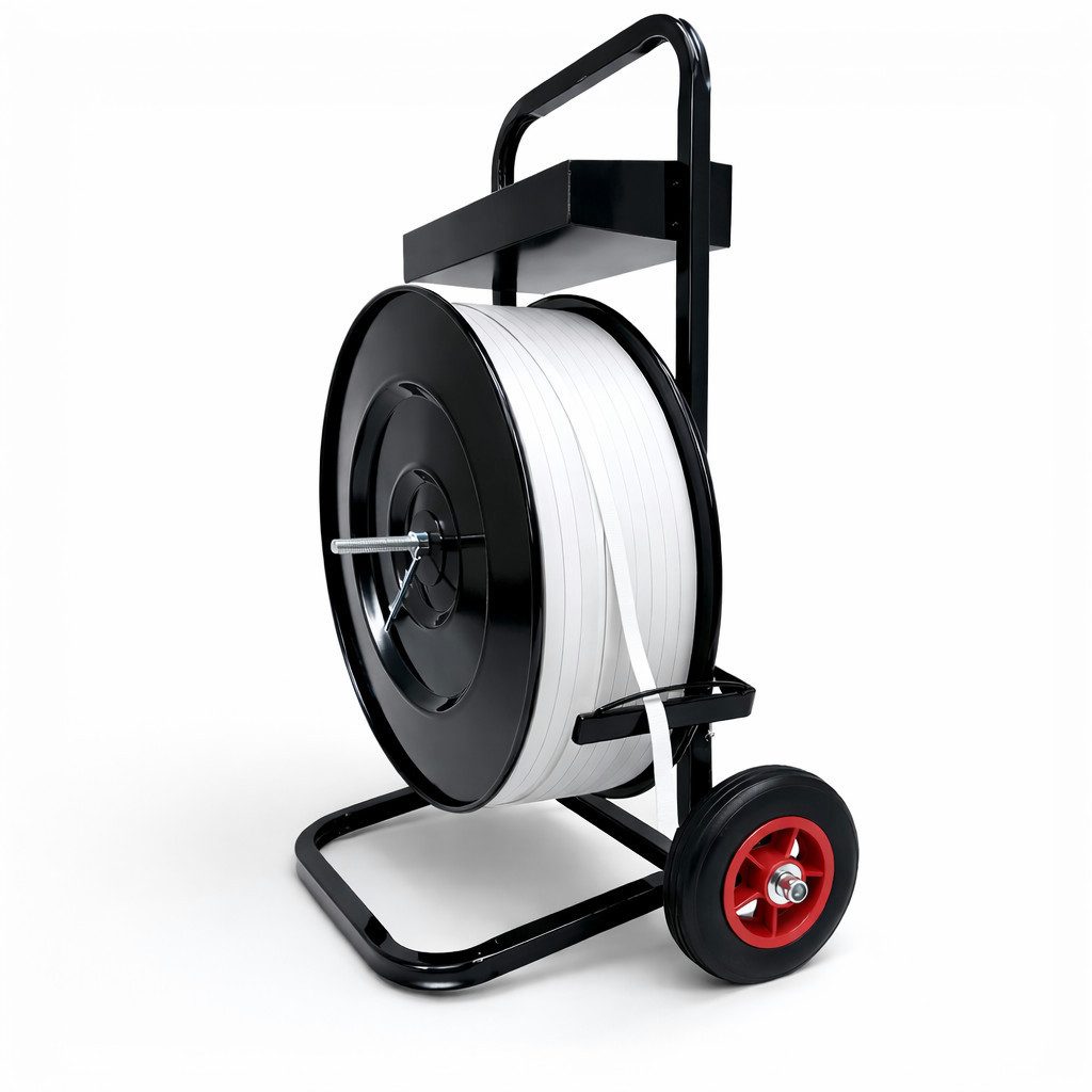 DeTec. Rollwagen Abrollwagen + PP Umreifungsband 12mm 2300m Rolle 160kg 406mm Kern, Abroller für Paletten & Kartons PP Kunststoffband mit Bandabroller