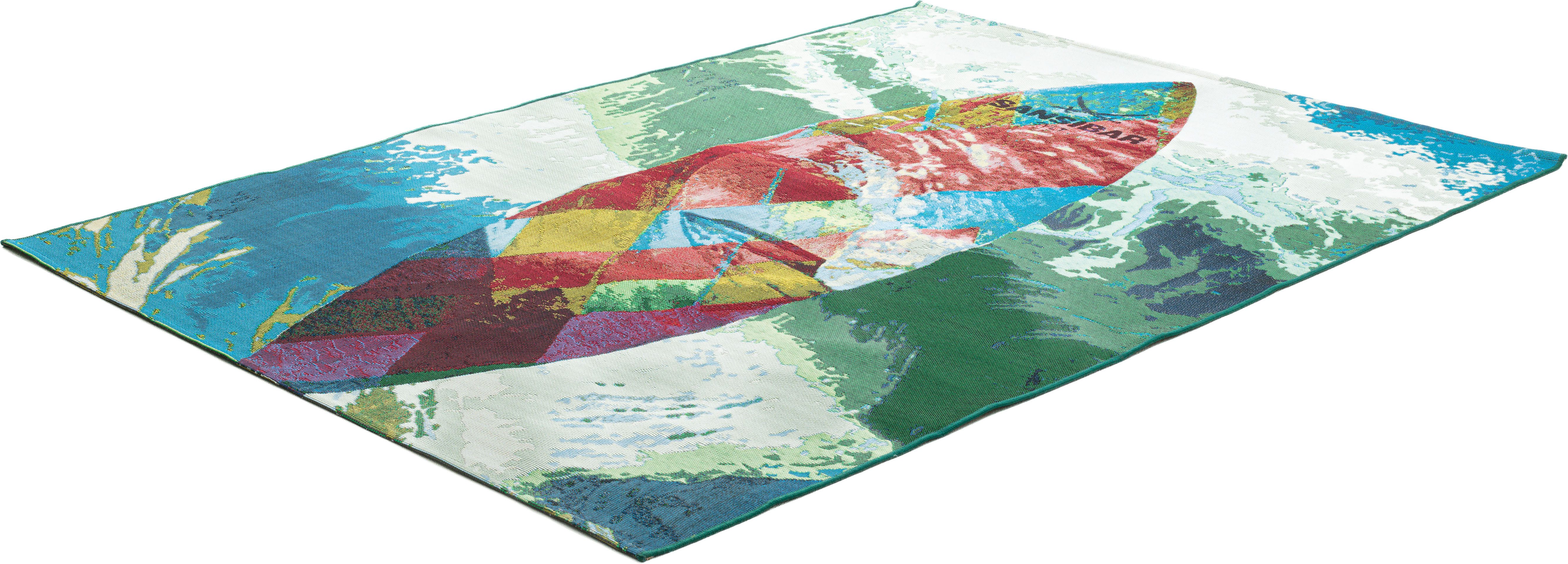 Sansibar Teppich Rantum Beach SA-024, rechteckig, Höhe: 5 mm, Flachgewebe, modernes Design, Motiv Surfboard, In- & Outdoor geeignet