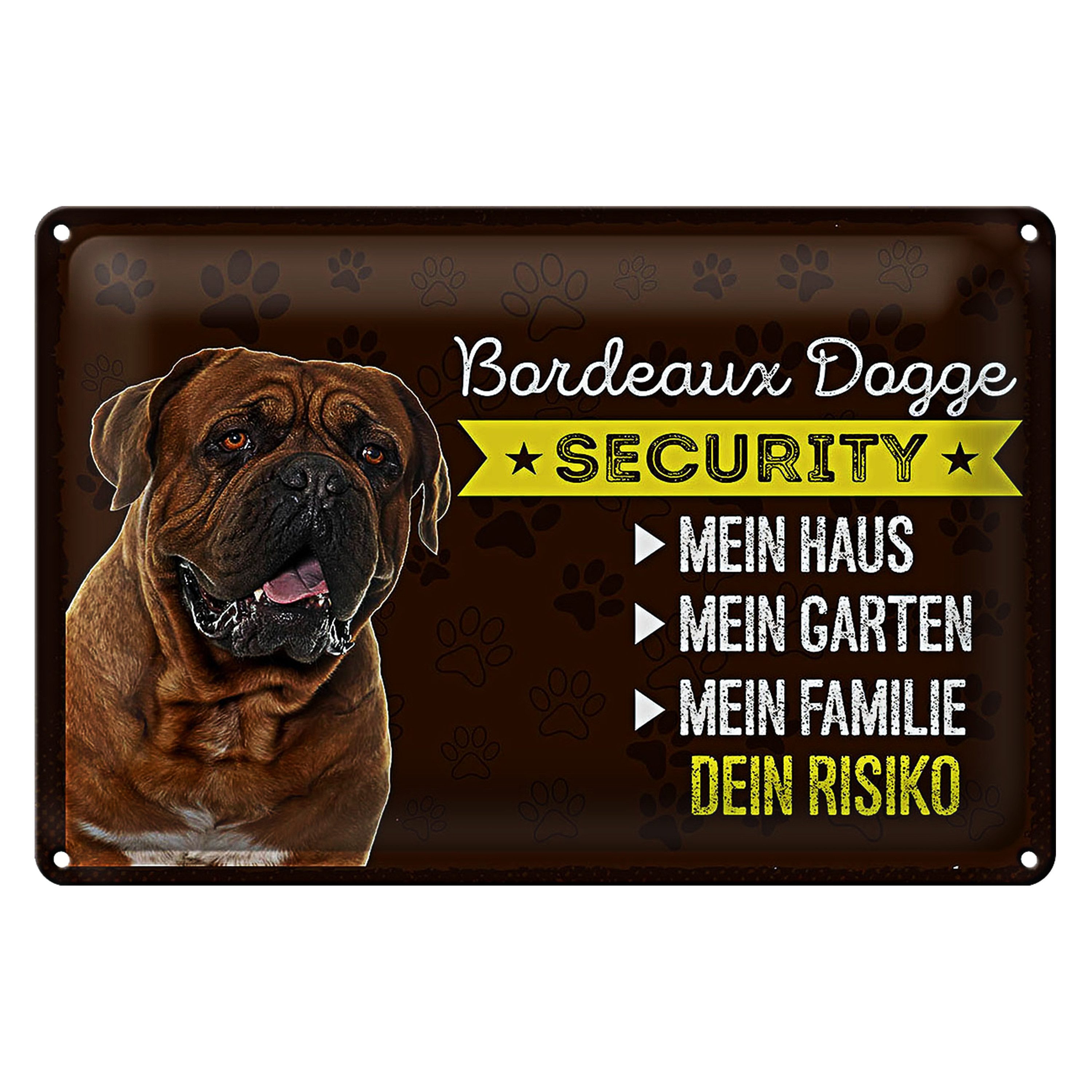 Roomando Metallschild Spruch 18x12cm Bordeaux Dogge Security dein Risiko