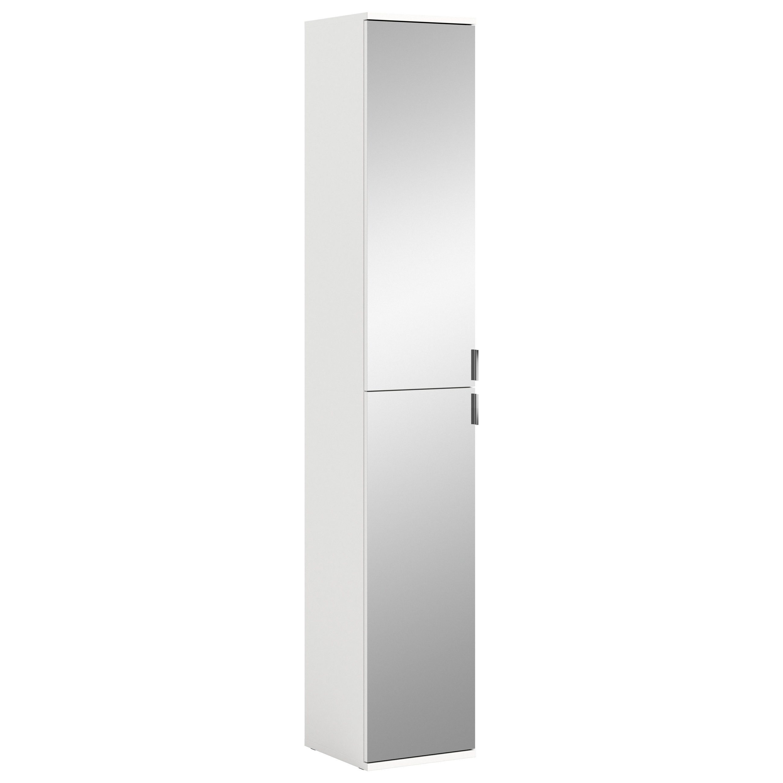 Newroom Hochschrank Weiß 193 cm Schrank Weiß Spiegelglas Modern mit Spiegel Schuhschrank Flur