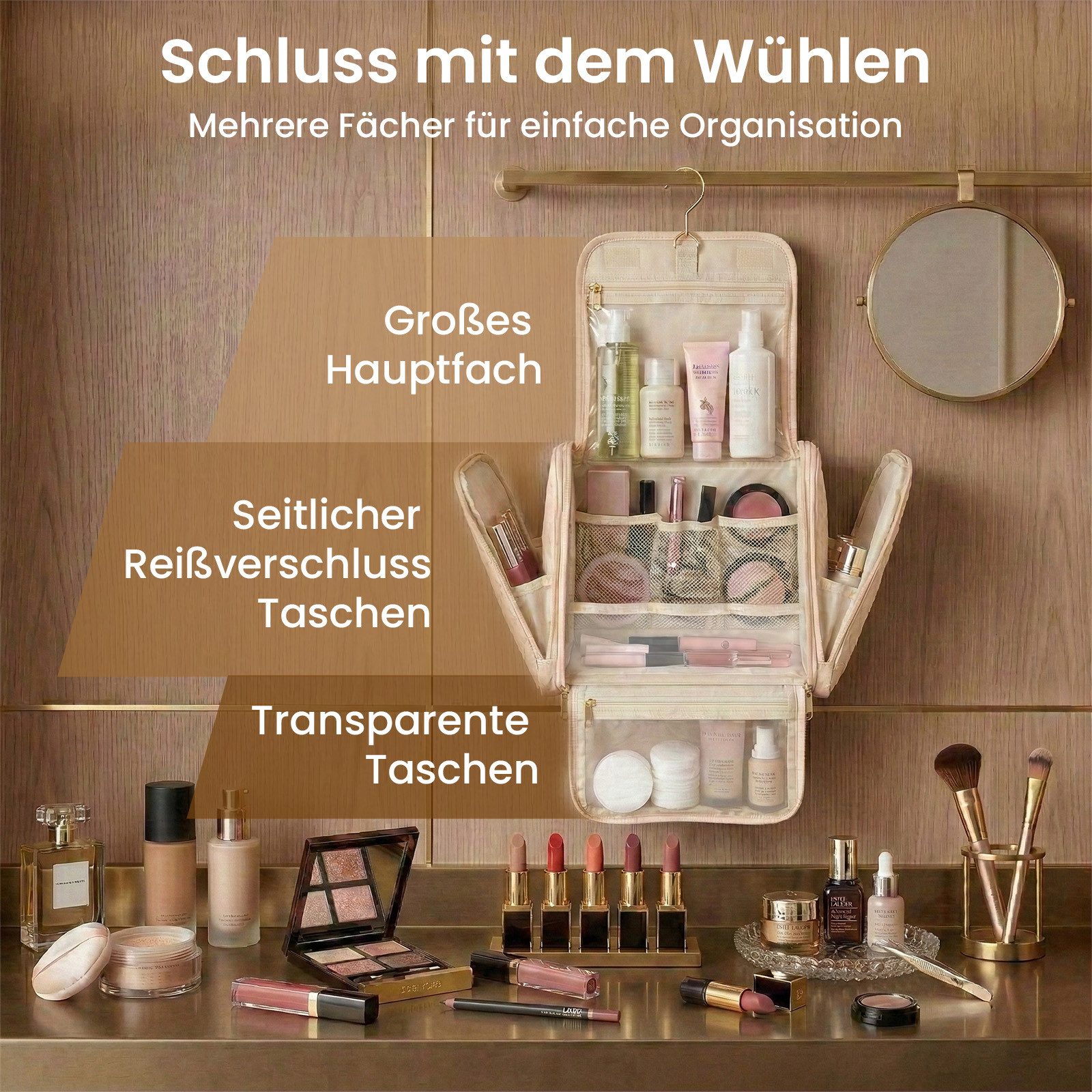 Youyijia Kulturbeutel Make-Up Organiser Groß Kulturbeutel Damen Gross Kulturtasche Aufhängen – Bild 3 von 5