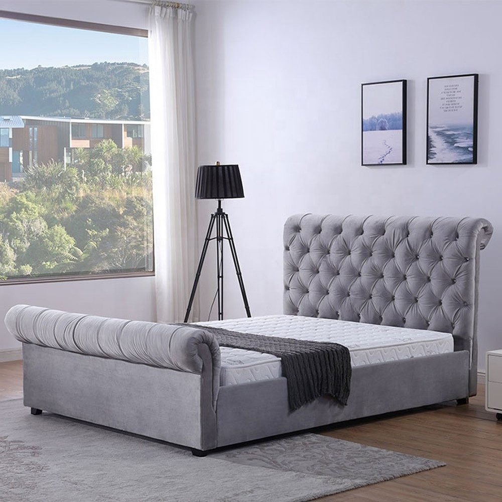 Polsterbett Samt Polsterbett im Chesterfield-Stil für elegantes Schlafzimmer