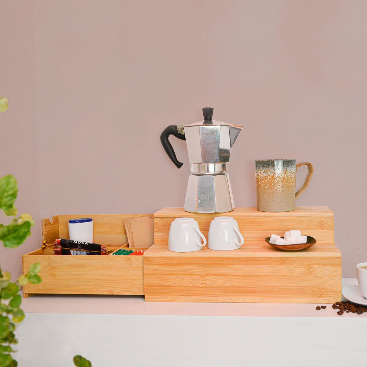 DuneDesign Organizer »Kaffee und Tee Bambus Box 36x17x16 Kaffeekapsel«,  Organizer Holz Teebox + Schublade online kaufen | OTTO