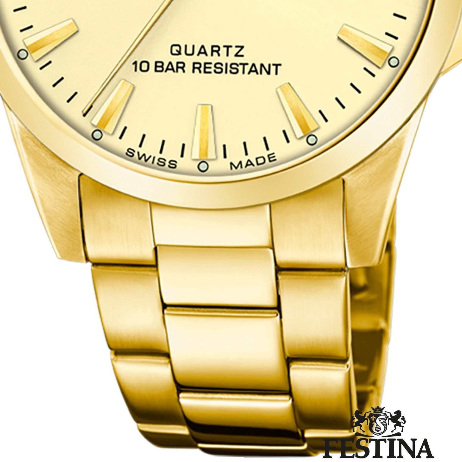 Festina Quarzuhr Festina Herrenuhr Edelstahl gold Festina, (Analoguhr), Herren Armbanduhr rund, Edelstahlarmband gold, Elegant