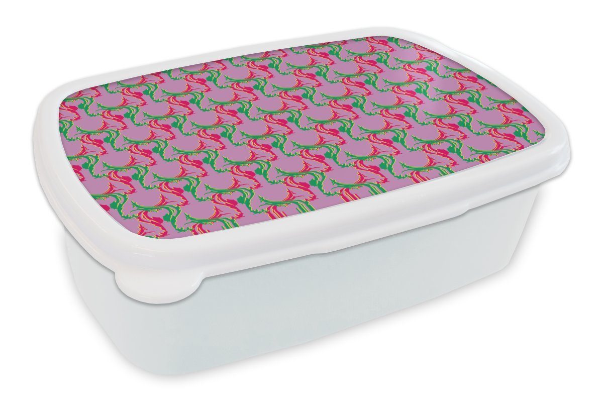 MuchoWow Lunchbox Hirsche - Muster - Lila, Kunststoff, (2-tlg), Brotbox für Kinder und Erwachsene, Brotdose, für Jungs und Mädchen weiß