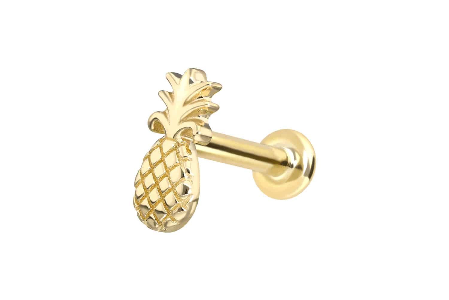 Piercing-Set 14 Karat Gold Labret mit Push Fit ANANAS