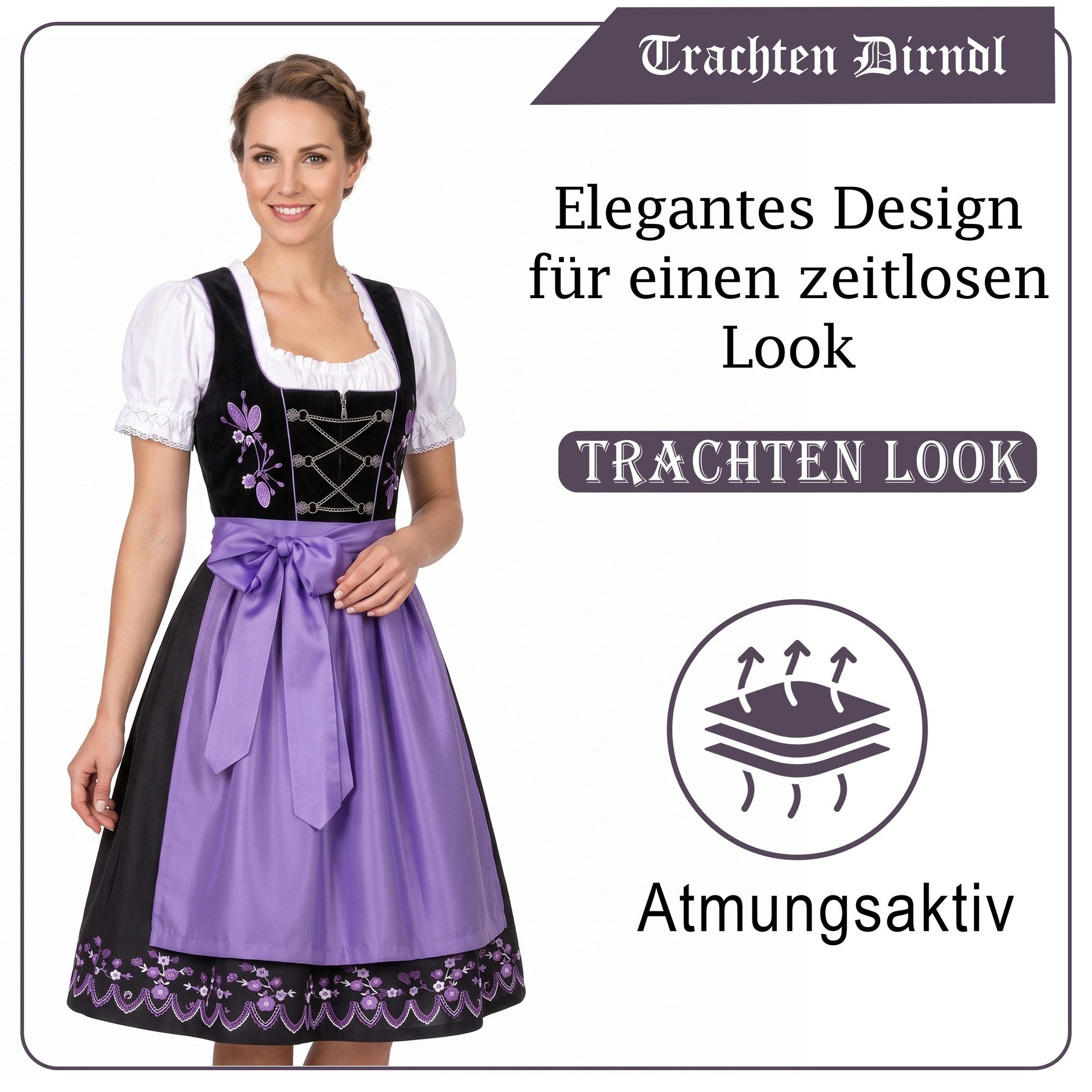 German Wear Dirndl GW1315 3-teiliges Midi Dirndl Dirndel Trachtenkleid – Bild 4 von 5