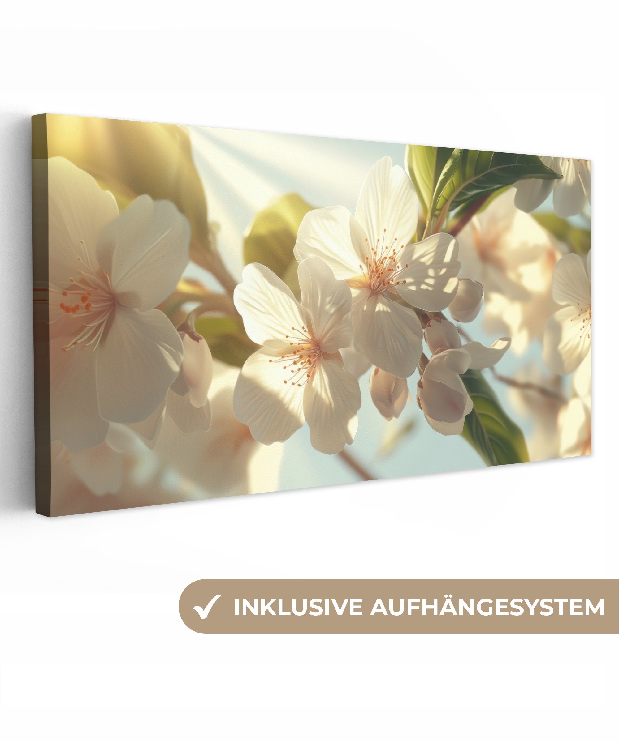 OneMillionCanvasses® Leinwandbild Panorama Blüten - Weiß günstig online kaufen
