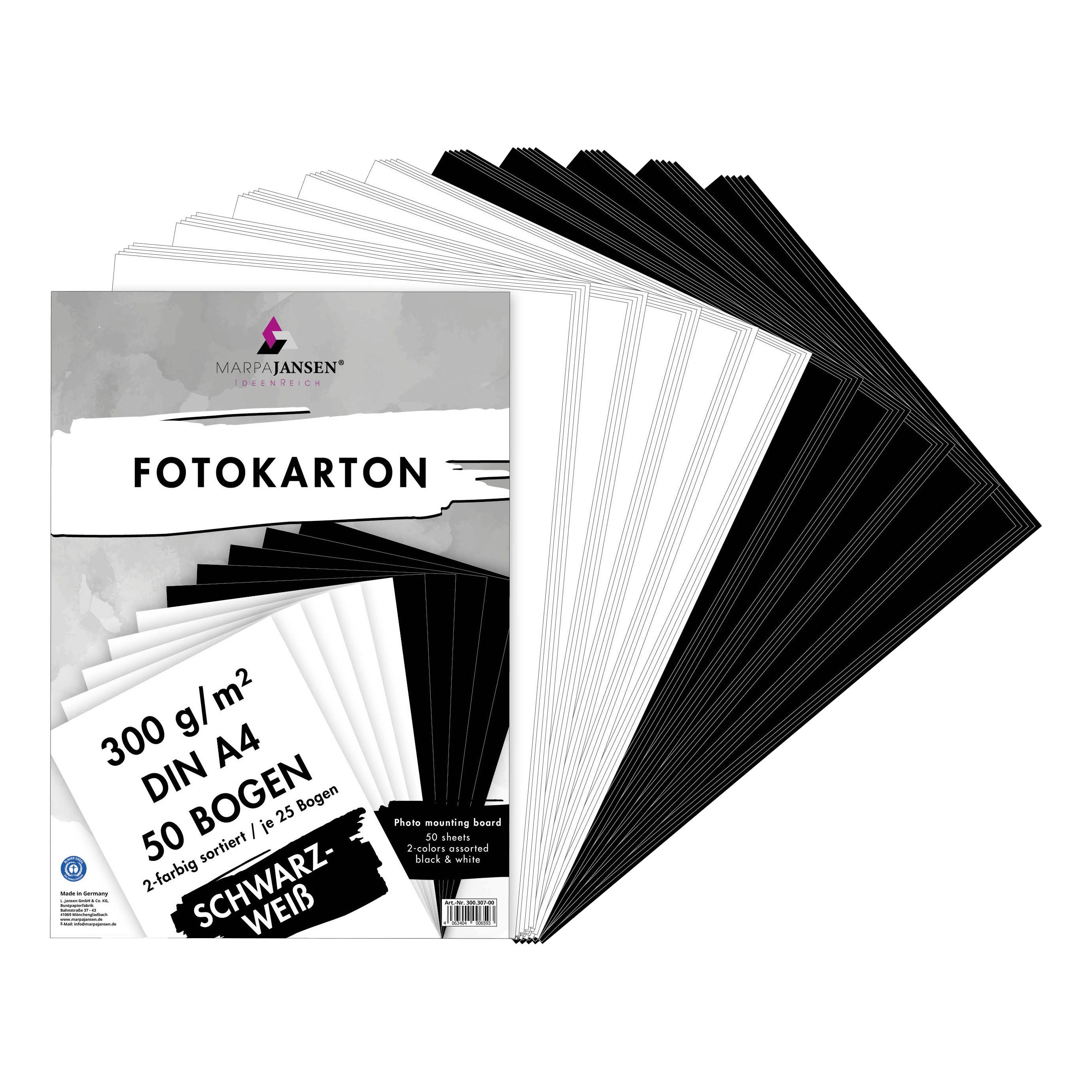 MarpaJansen Papierkarton Fotokarton-Sortierung Schwarz-Weiß, 50 Blatt