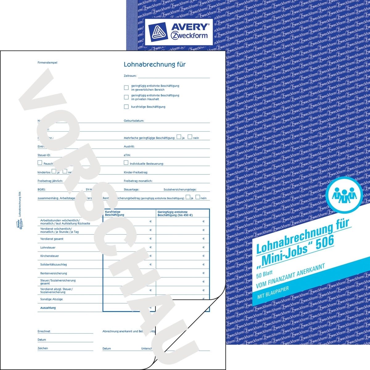 Formularblock Lohnabrechnung A4 Minijobs 50 Blatt