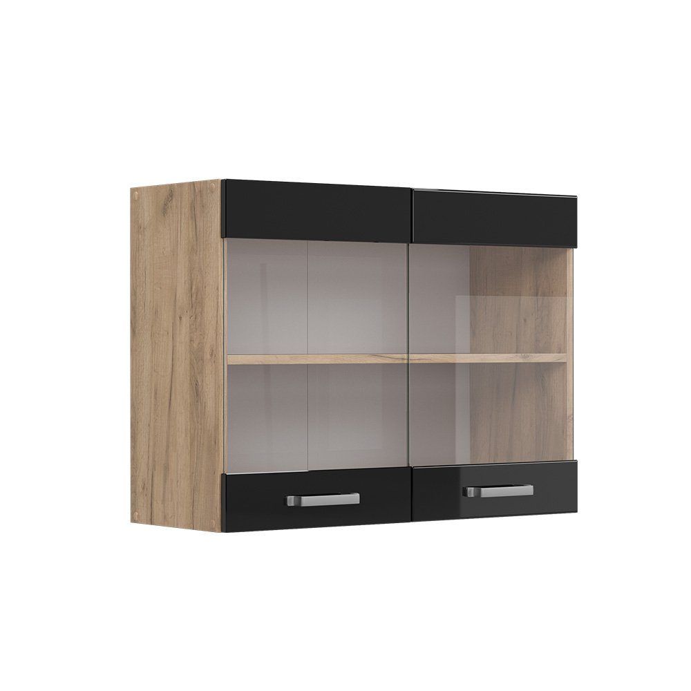 Vicco Glashängeschrank R-Line, Schwarz Hochglanz/Goldkraft Eiche, günstig online kaufen
