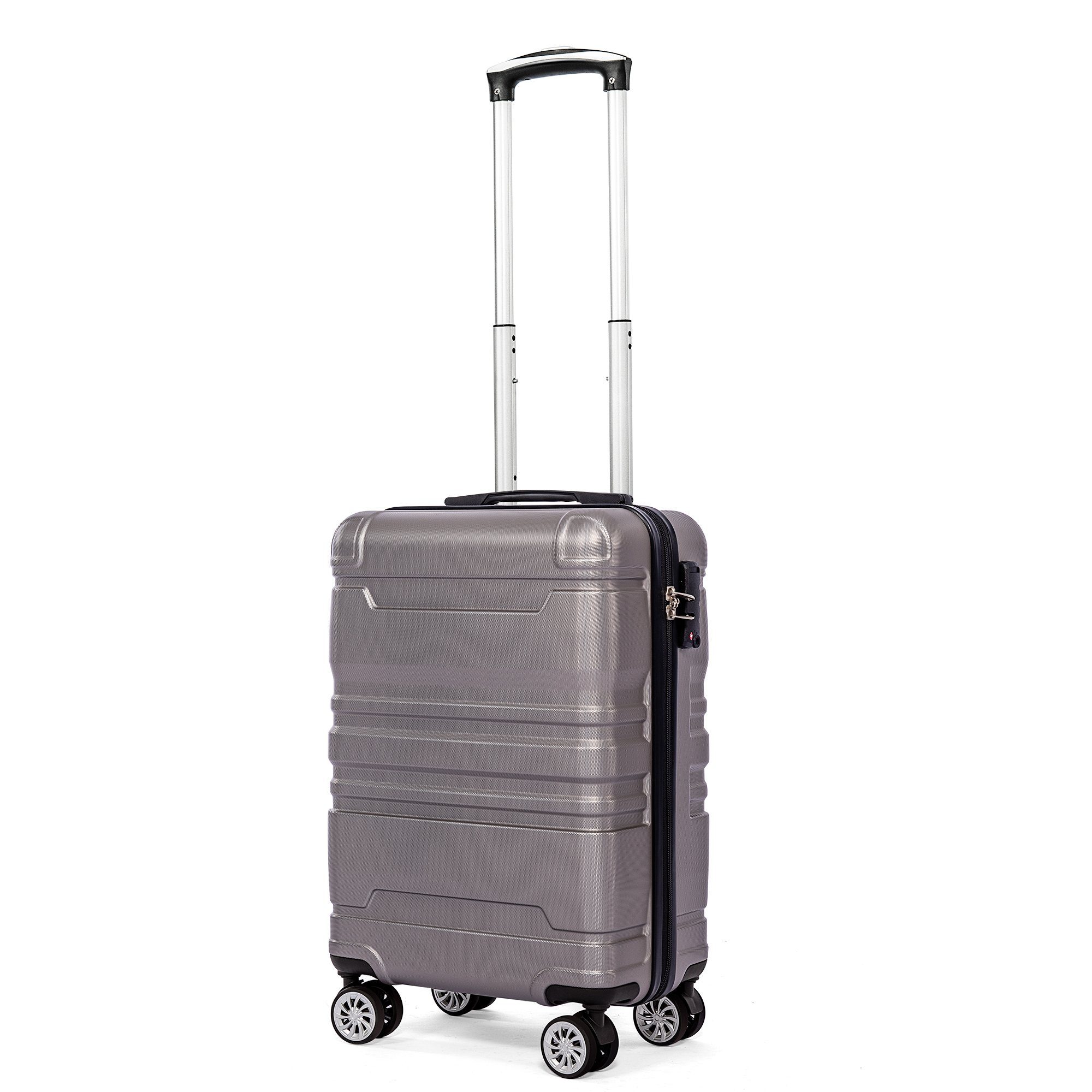 Trolley Hartschalen TSA-Schloss, Reisekoffer 4 grau Rollen, Flieks mit M-35x21x55cm Trolley