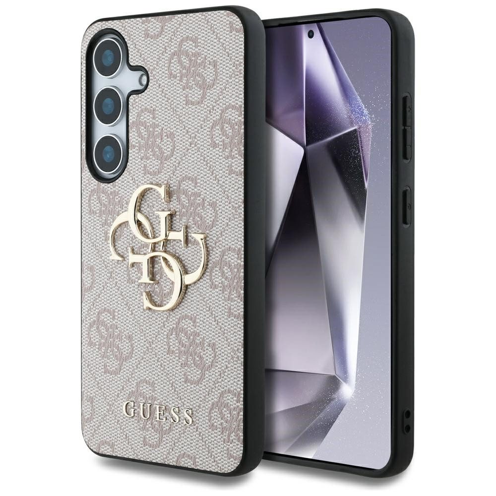 Guess Handyhülle Case Galaxy S24 rosa Logo goldfarben Kunstleder 6,2 Zoll, Kantenschutz