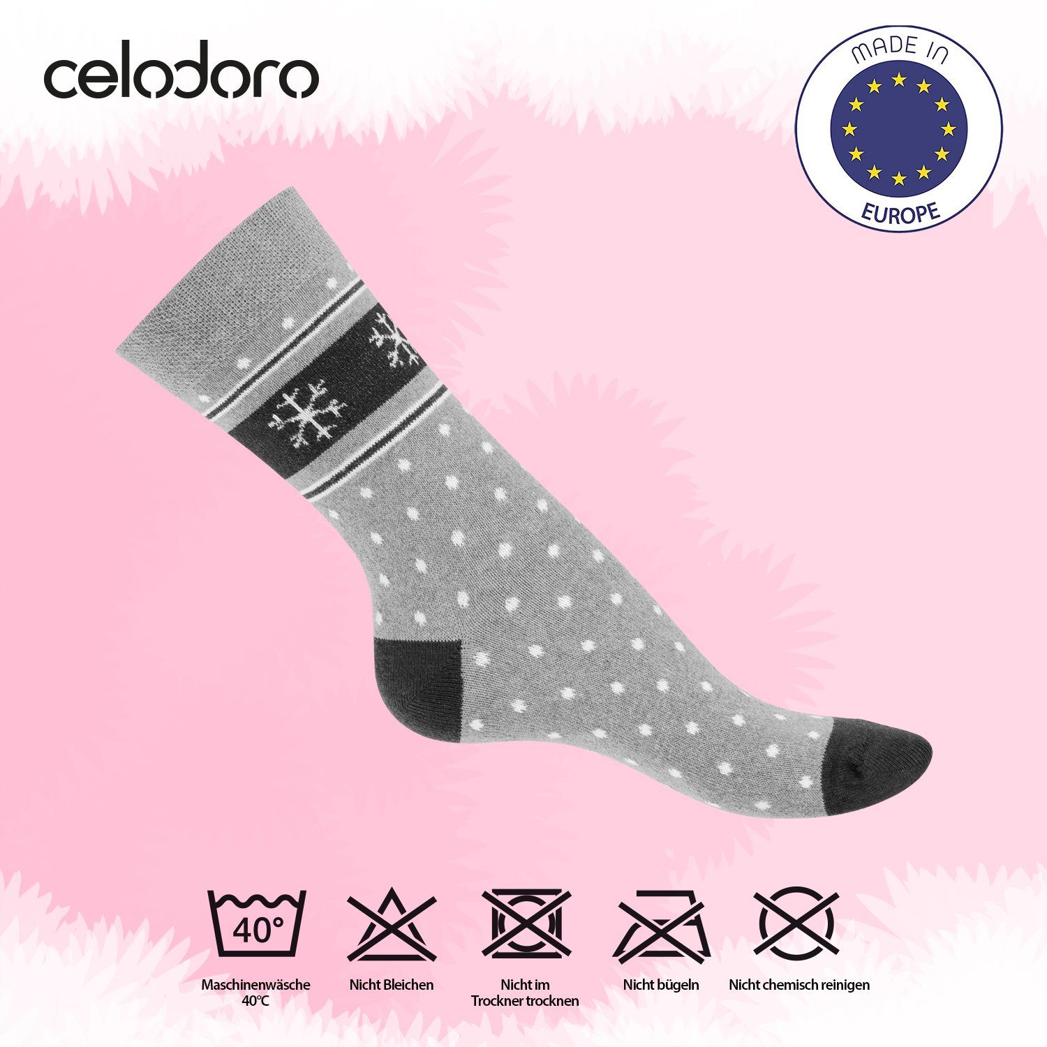 celodoro Basicsocken Süße Damen Eco Motiv Baumwolle (10 mit regenerative Classic Socken Grey Paar)