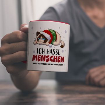 speecheese Tasse Ich hasse Menschen – ganz besonders an Weihnachten Kaffeebecher