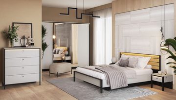 Compleo Kleiderschrank MIYA viertürig, mit zwei Spiegel, Modern Schlafzimmer Breite 250 cm, Geräumige Regale, Grau/schwarz