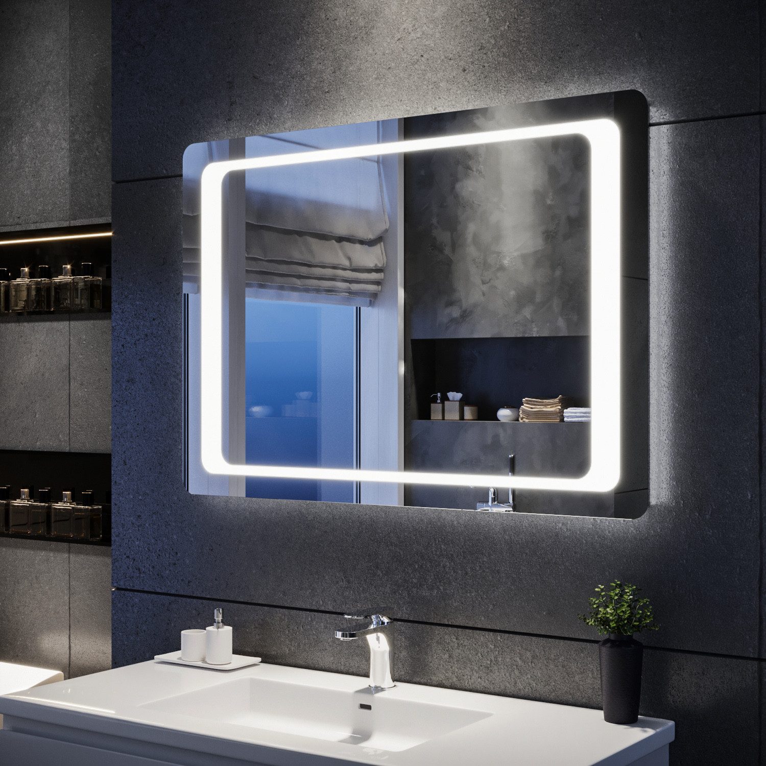 SONNI Badspiegel Badspiegel Badspiegel mit Beleuchtung 100 x 70cm LED Badpiegel, mit Anti-Beschlag-Funktion, Sensor-Schalter, Innenfokuslicht