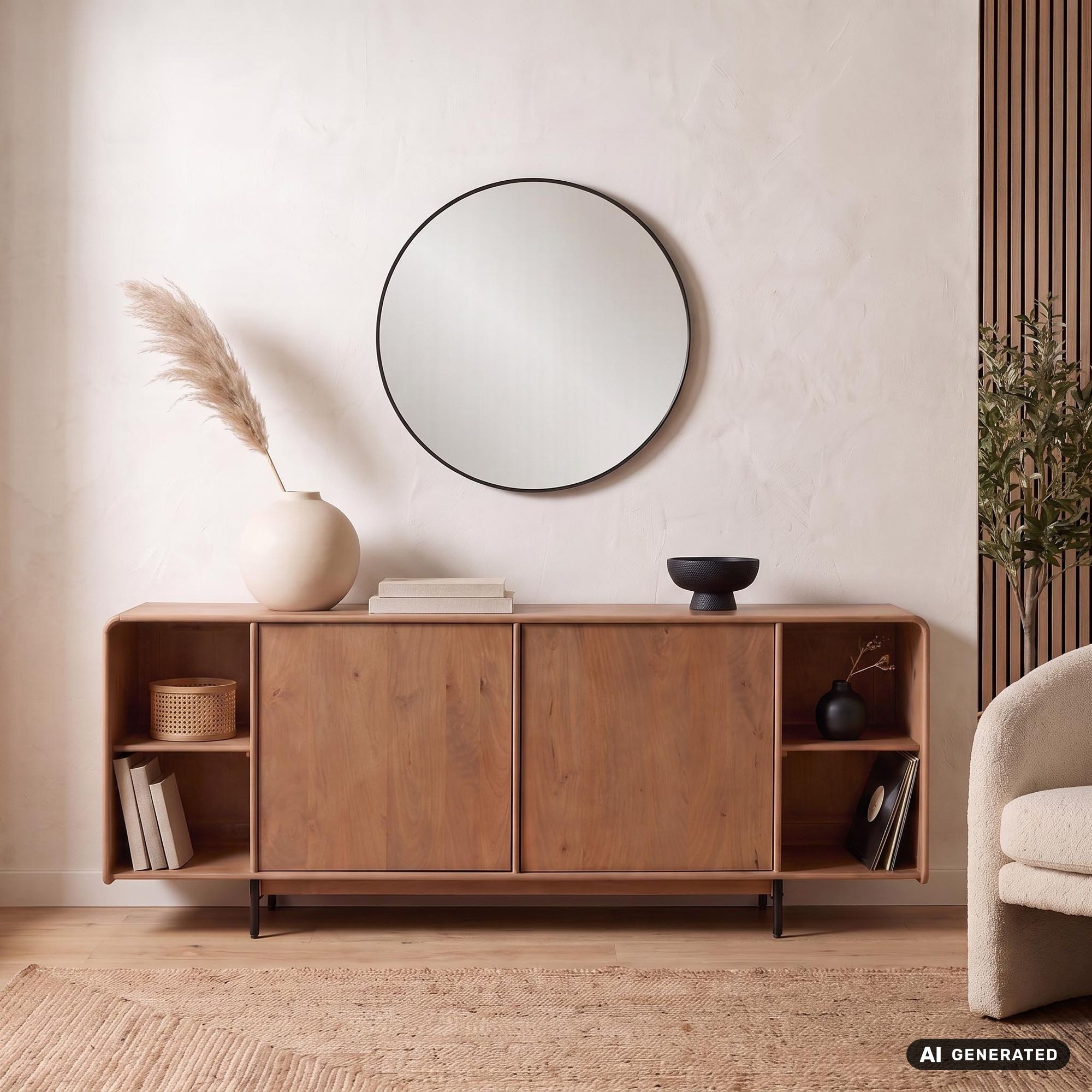 FINEBUY Sideboard FB119499 Anrichte 180cm Wohnzimmer Schrank Esszimmer Groß Modern (Massives Sideboard aus Mangoholz mit 2 Türen), Braune Holzkommode mit 8 Fächern Handmade