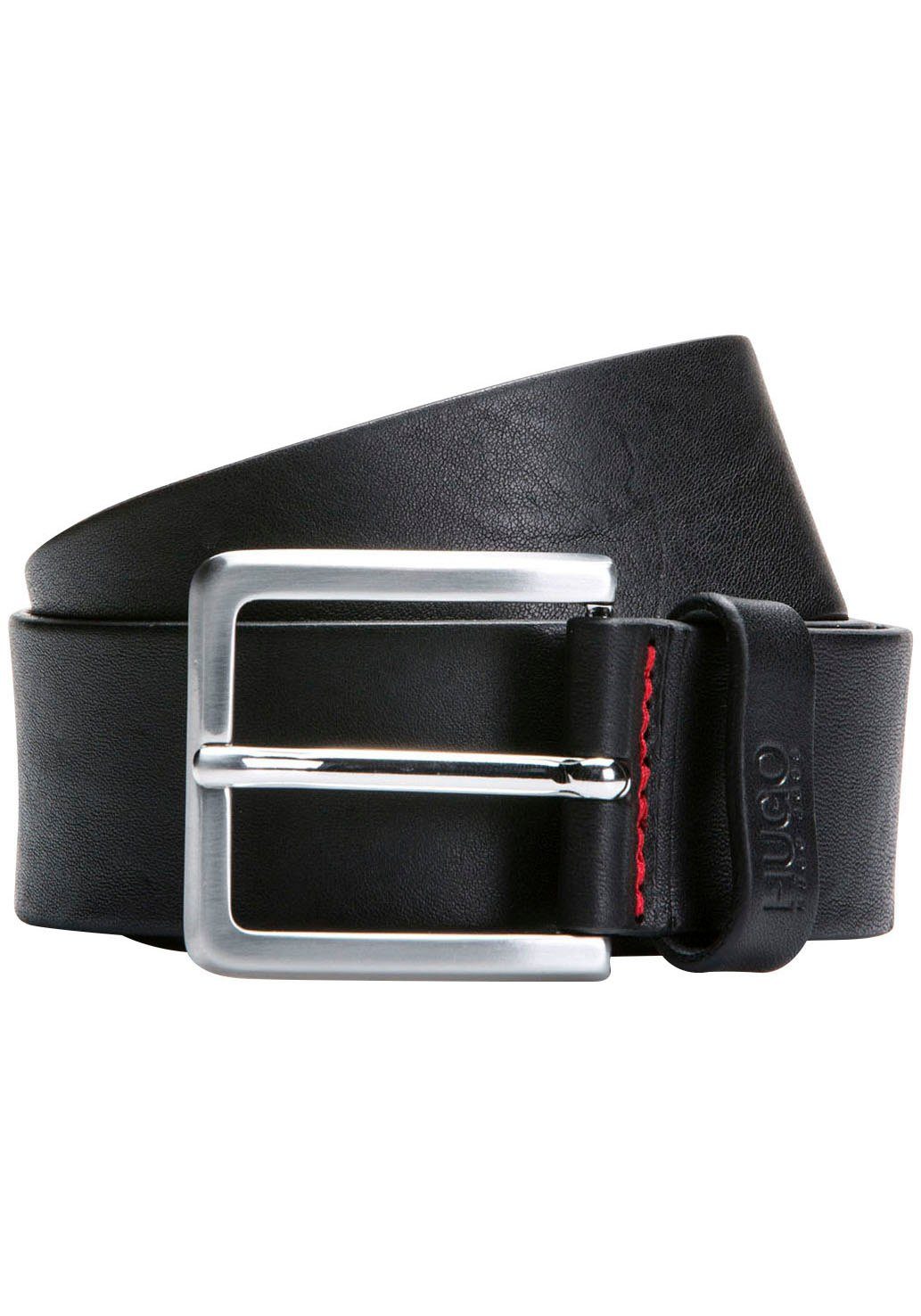 HUGO Ledergürtel Gionios_Sz40 mit Narbenprägung und gebürsteten Metalldetai günstig online kaufen