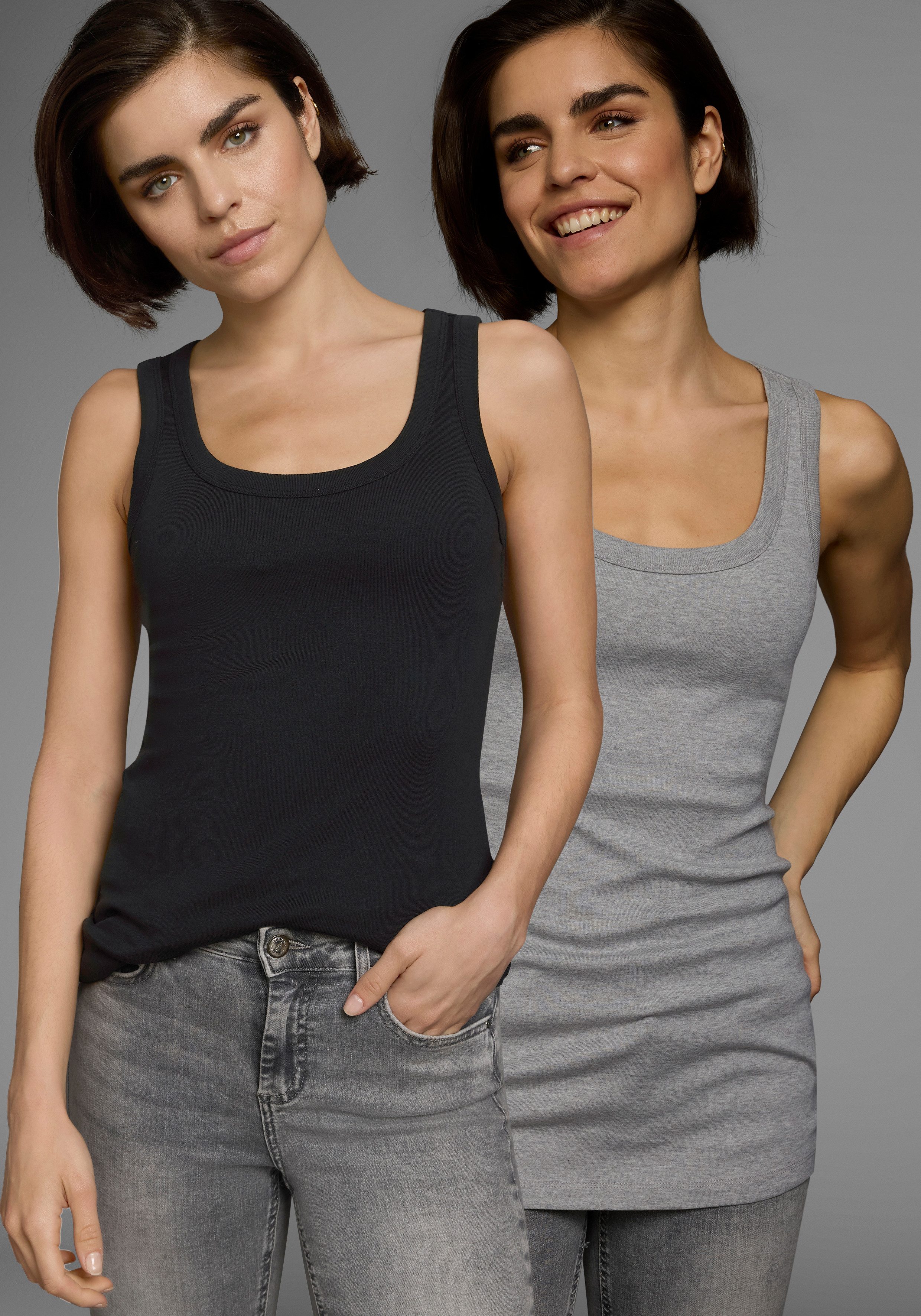 Flashlights Tanktop (2er-Pack) sehr figurbetonte Passform, aus Baumwolle, mit Rundhalsausschnitt