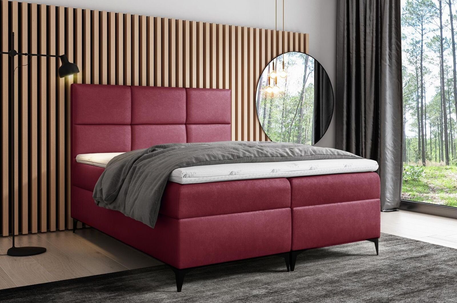 JVmoebel Bett, Boxspringbett Textil Design Doppel Hotel Modern Bett Schlafzimmer Rot