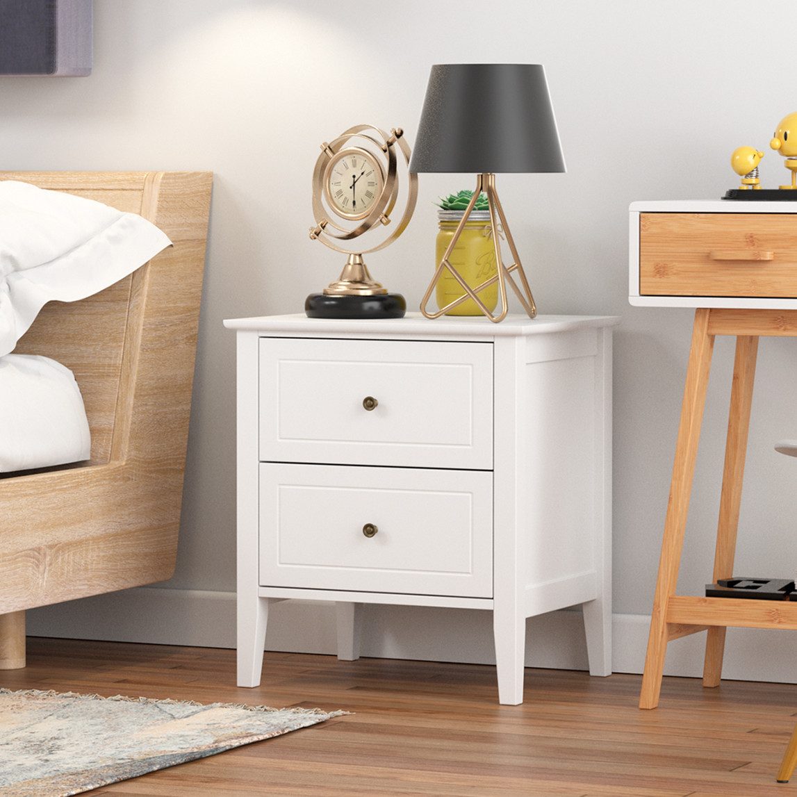 Homfa Nachttisch Nachtschrank, Nachtkommode mit 2 Schubladen, weiß, aus Hol günstig online kaufen