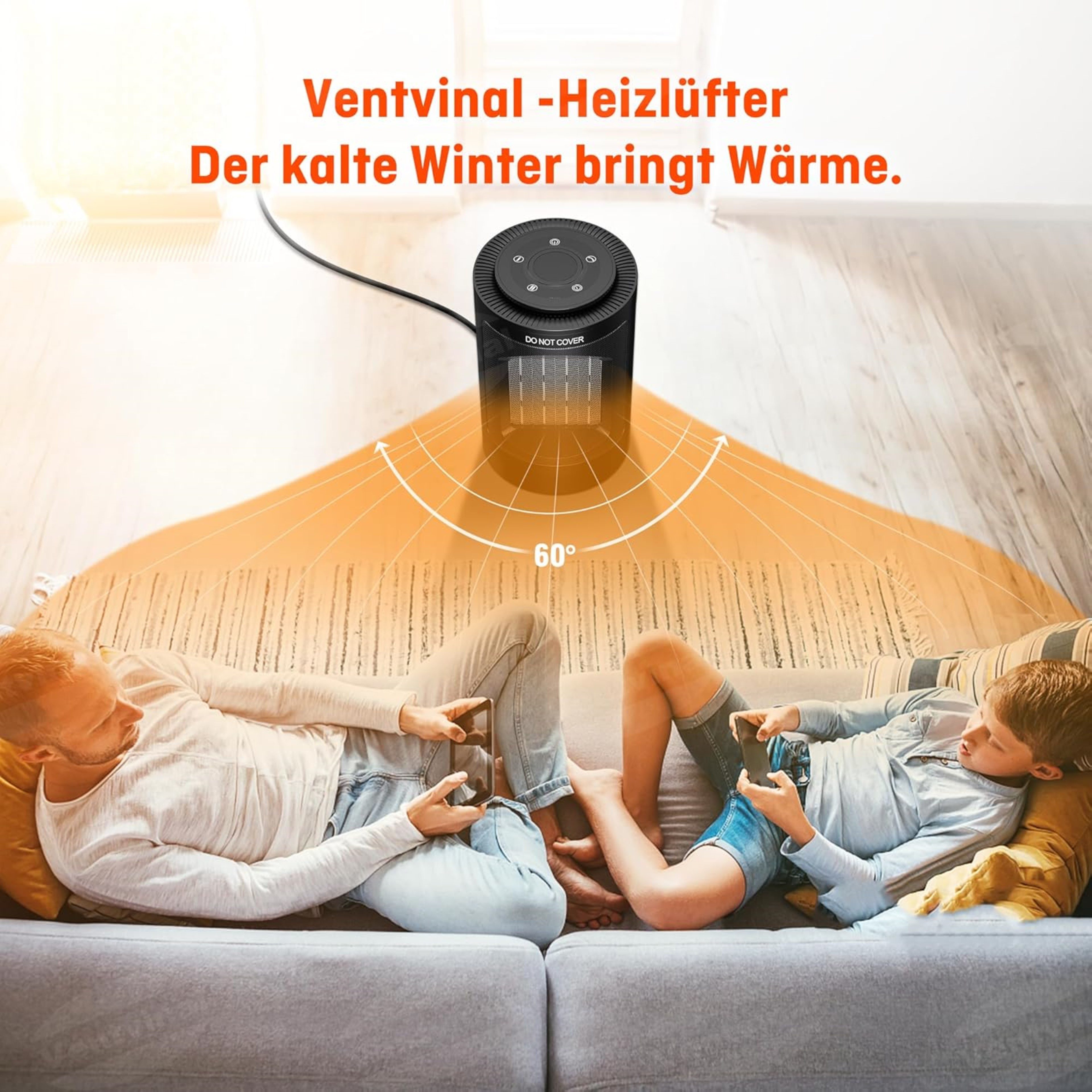 Ventvinal Heizlüfter Ventvinal Heizlüfter Keramik 2000W, mit Fernbedienung, Mit Fernbedienung, 60° Oszillation & 3 Heizstufen