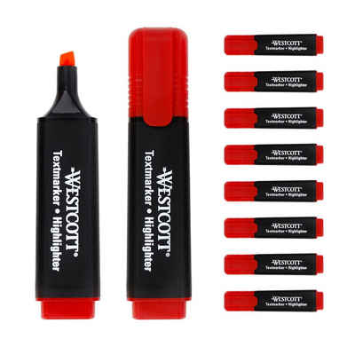 WESTCOTT Marker Textmarker 10 Stück rot, Highlighter in leuchtendem Rot, (Vorteilspack, 10-tlg), 2-5 mm Strichstärke, Premium Tinte aus Deutschland