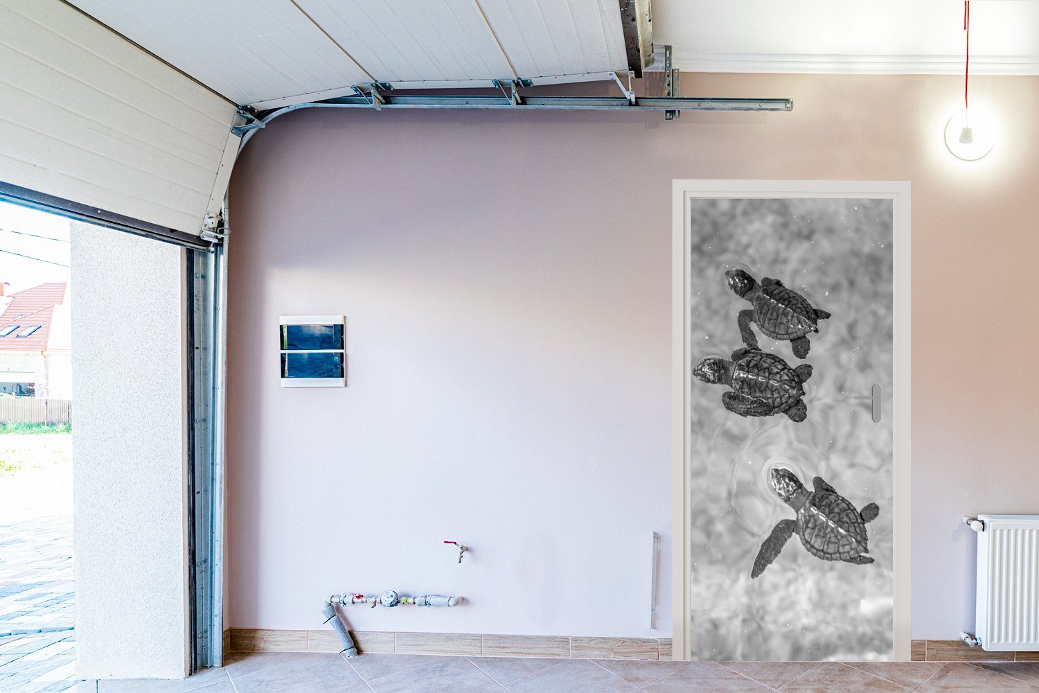 Fototapete Türaufkleber, MuchoWow Foto, für (1 bedruckt, Tür, Schildkröten Matt, schwarz-weiß Türtapete St), 75x205 cm