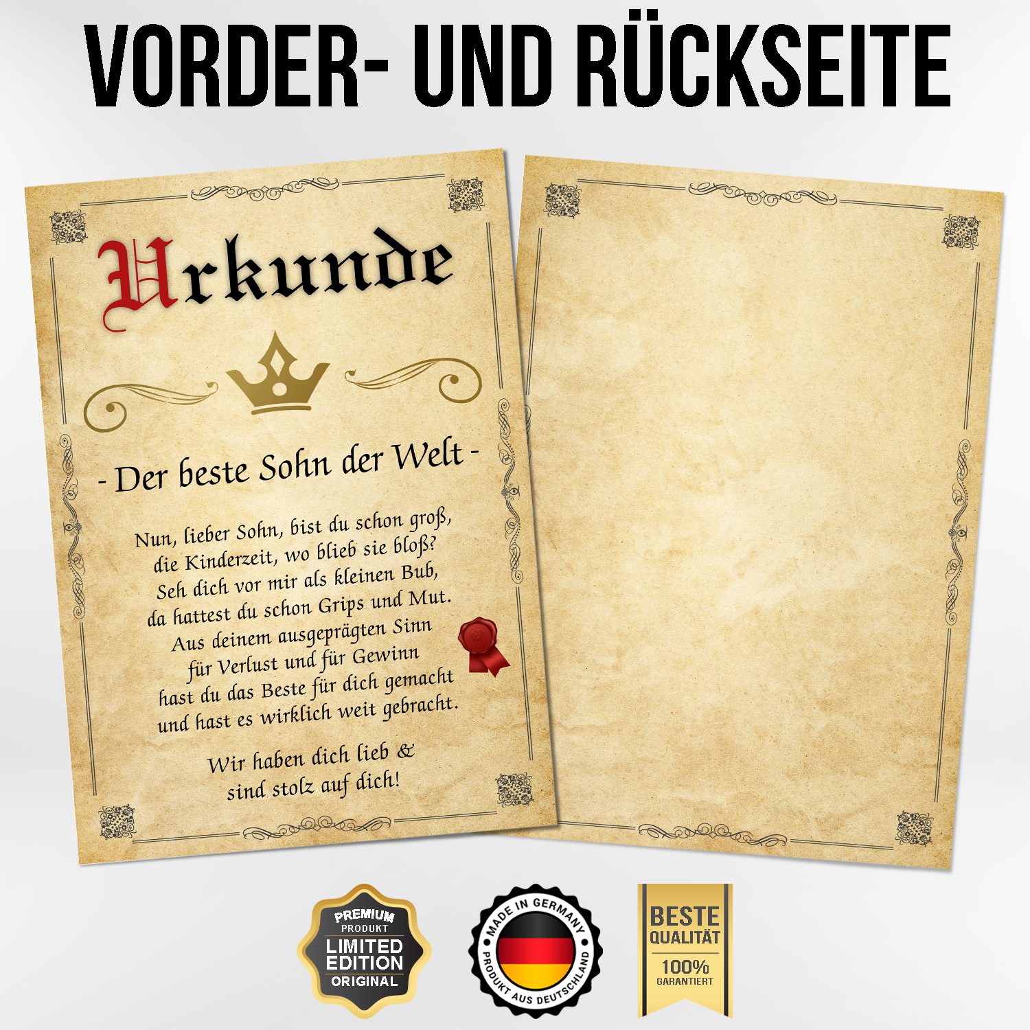 Tigerlino Poster Bester Sohn Urkunde Geschenkidee günstig online kaufen