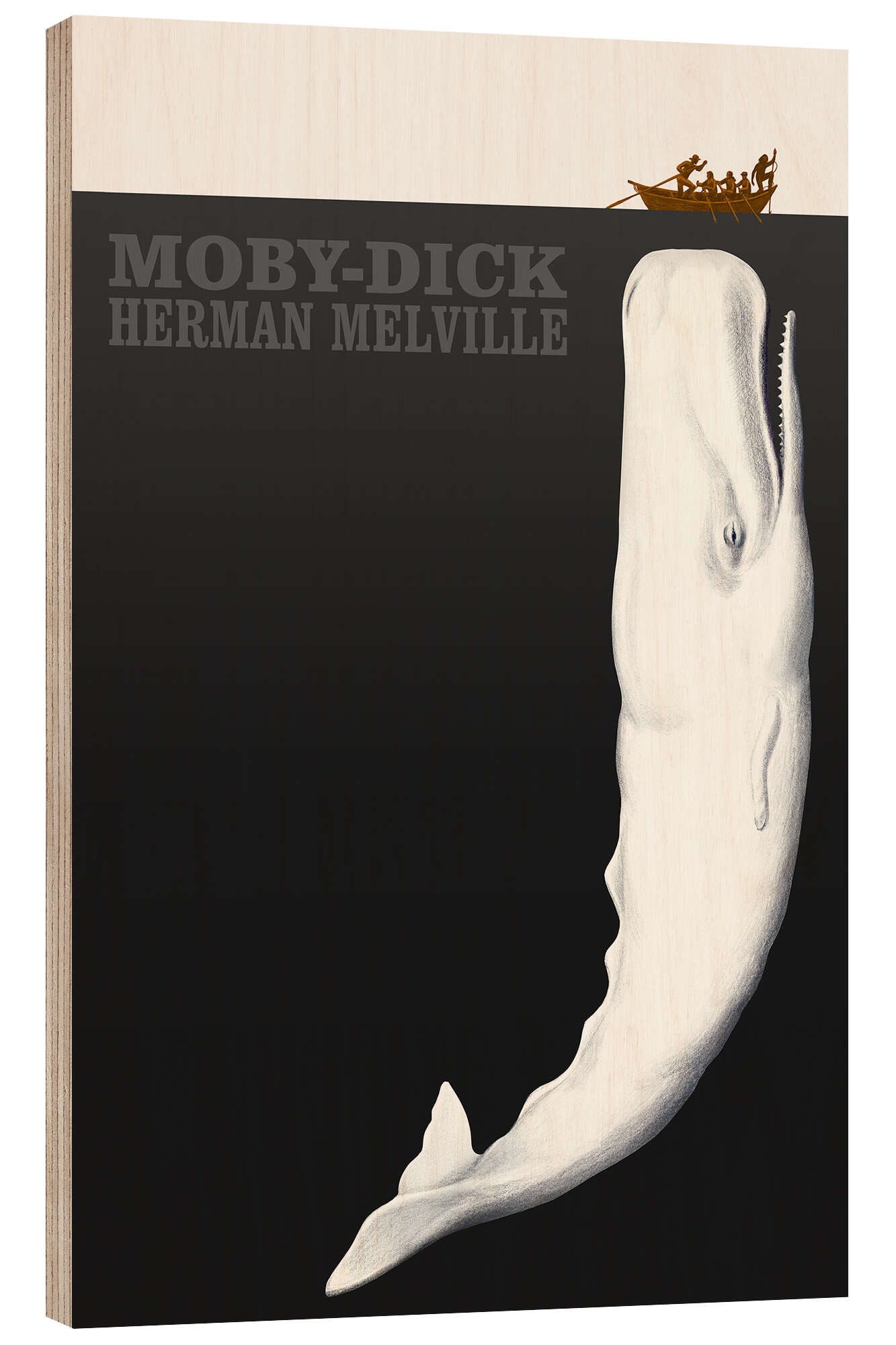 Posterlounge Holzbild Silja Goetz, Moby Dick, Wohnzimmer Vintage Illustration