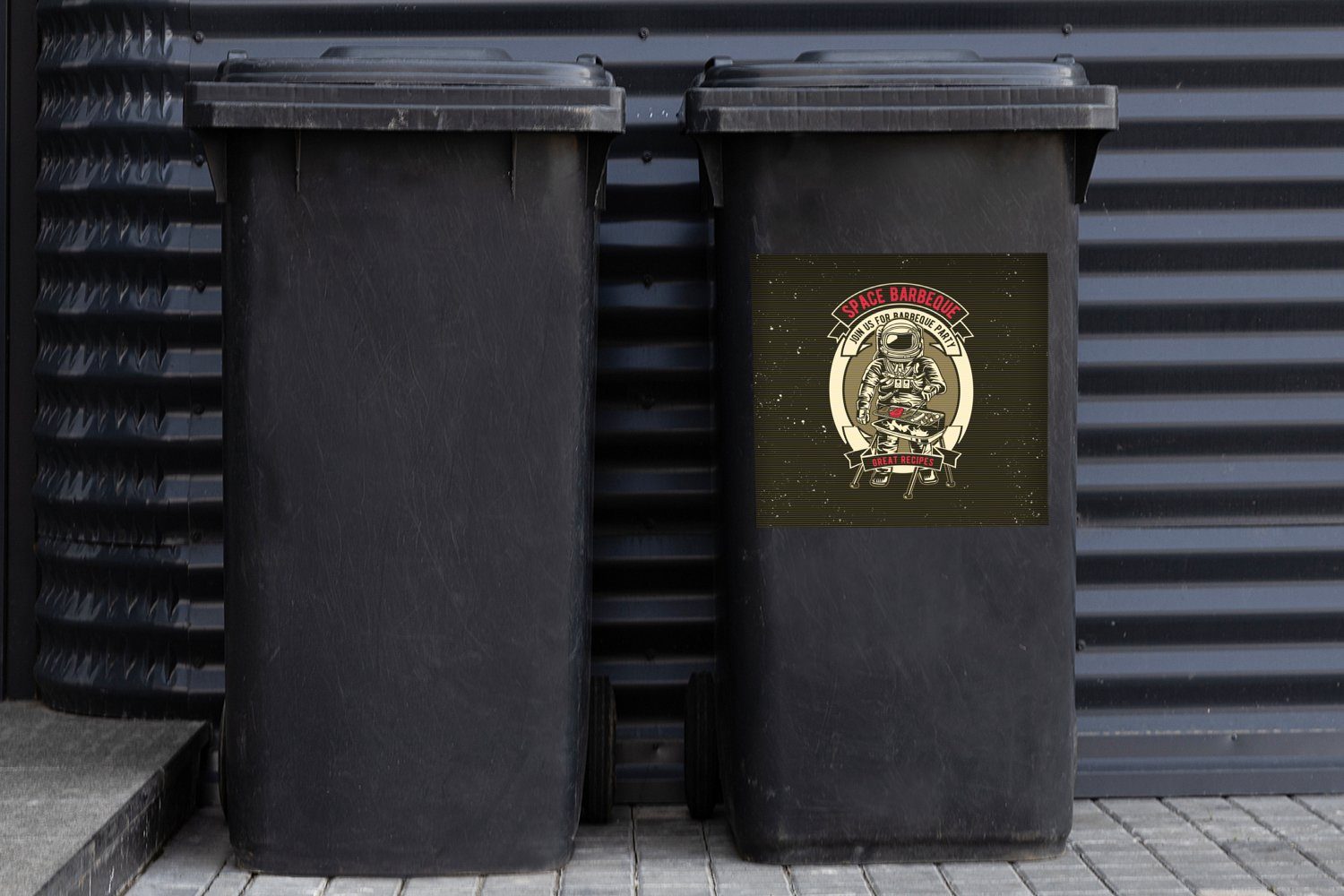 St), - MuchoWow (1 Sticker, Mülleimer-aufkleber, - BBQ Wandsticker Jahrgang Container, Mülltonne, Astronaut Abfalbehälter