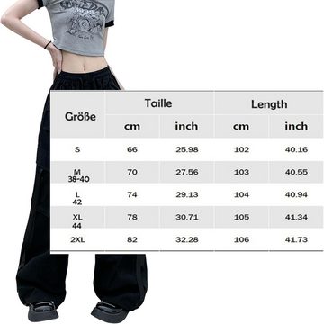 KIKI Jeanshotpants Cargohose Damen Baggy y2k High Waist Seitentasche Parachute Pants