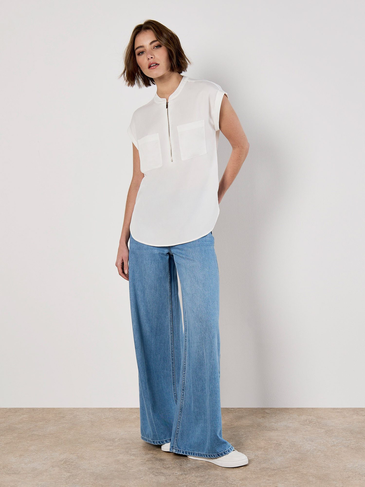 Apricot Blusenshirt Bluse mit Brusttaschen mit Reißverschluss