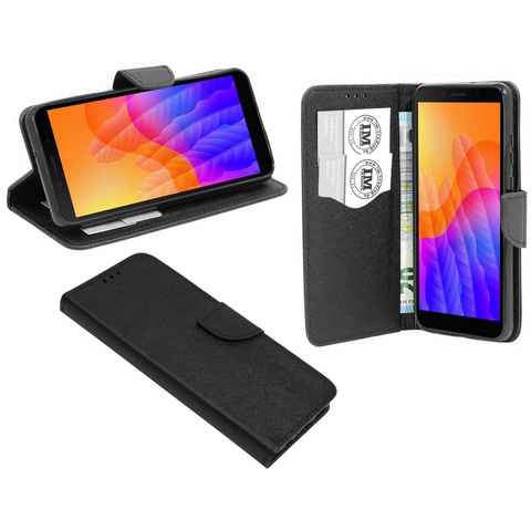 cofi1453 Handyhülle Hülle Tasche für Huawei Y5P, Kunstleder Schutzhülle Handy Wallet Case Cover mit Kartenfächern, Standfunktion Schwarz
