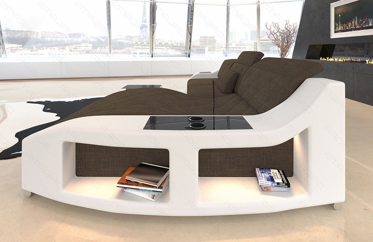 wahlweise H Strukturstoff Stoffcouch Form Bettfunktion Stoffsofa Sofa Ecksofa Stoffsofa, L Dreams Couch mit Swing braun-weiß Design Polster