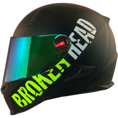 Broken Head Motorradhelm BeProud Grün - Integralhelm - Streethelm (mit klarem und grün verspiegeltem Visier), inklusive 2 Visieren