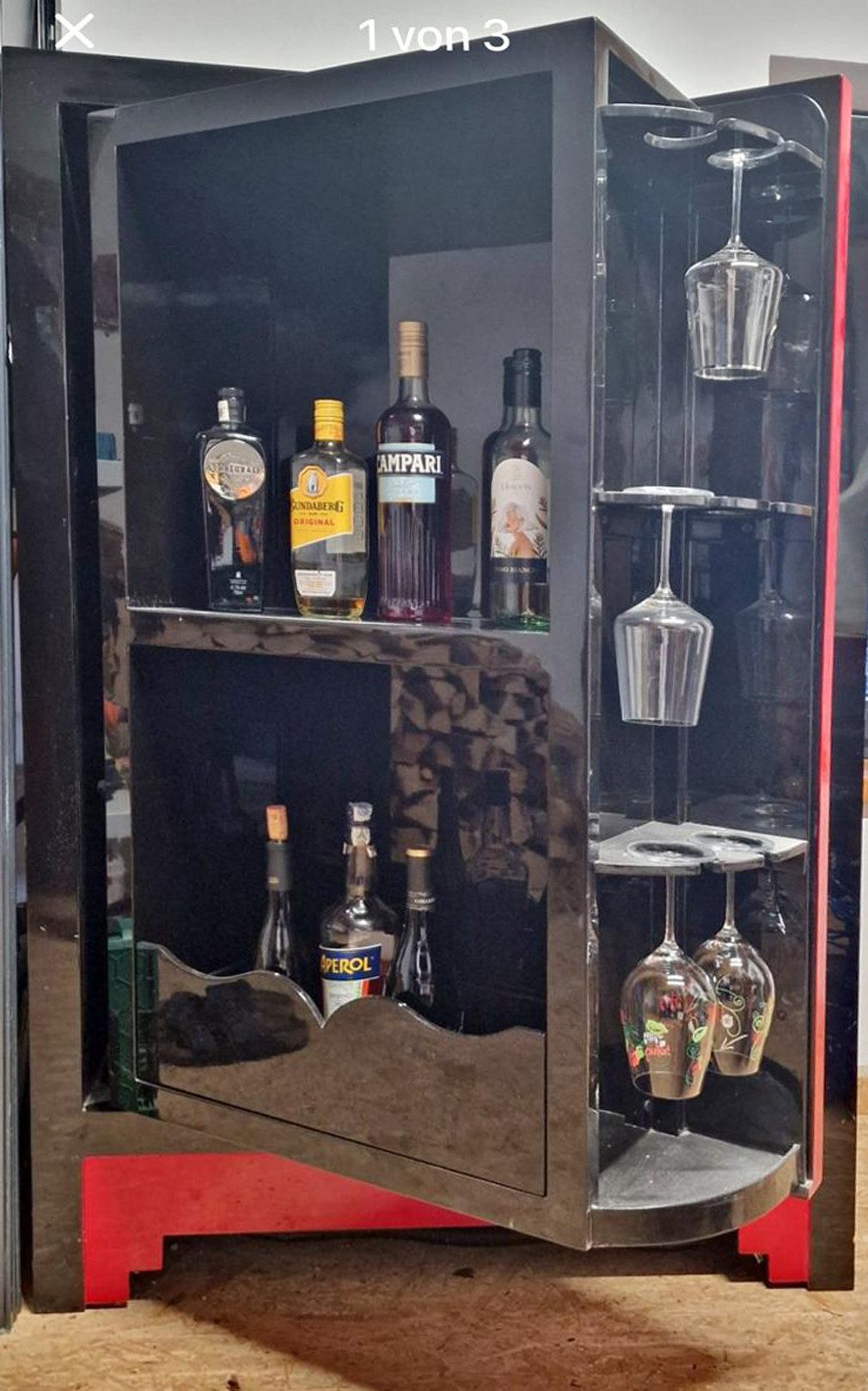 OPIUM OUTLET Barschrank Asia Weinschrank Weinbar Hausbar Barschrank (BxTxH = 100 x 50 x 150 cm, asiatisch chinesisch orientalisch komplett montiert) Kommode Schrank Möbel schwarz-rot mit Drehtüre